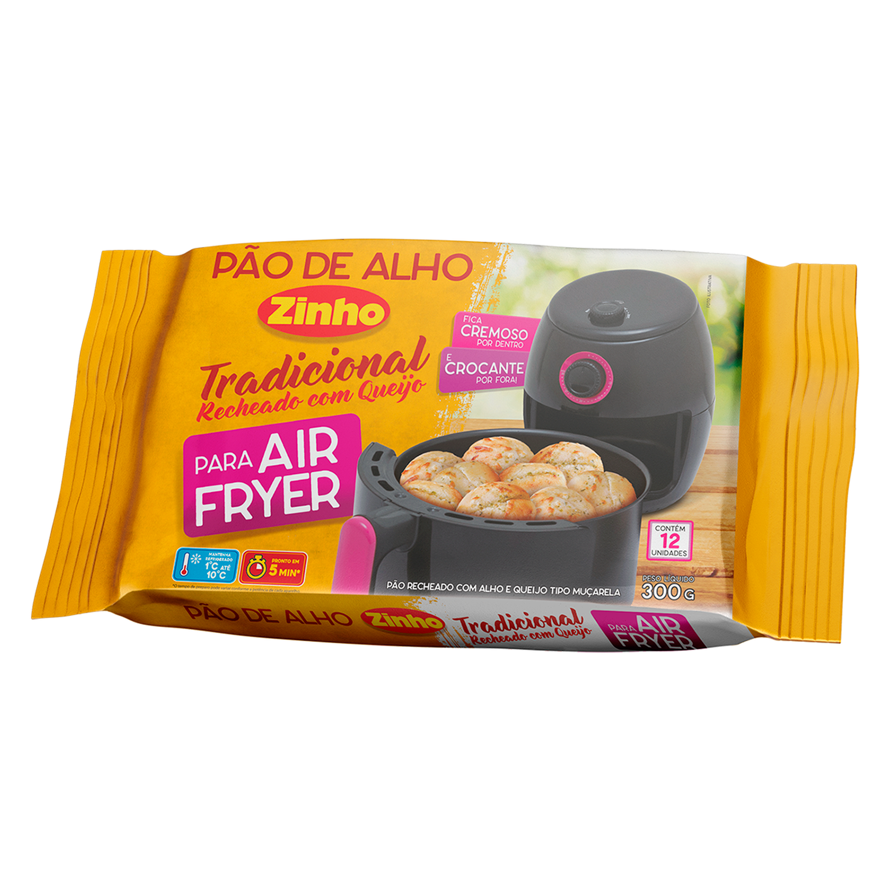 P&atilde;o de Alho Bolinha Recheado com Queijo Zinho Pacote 300g