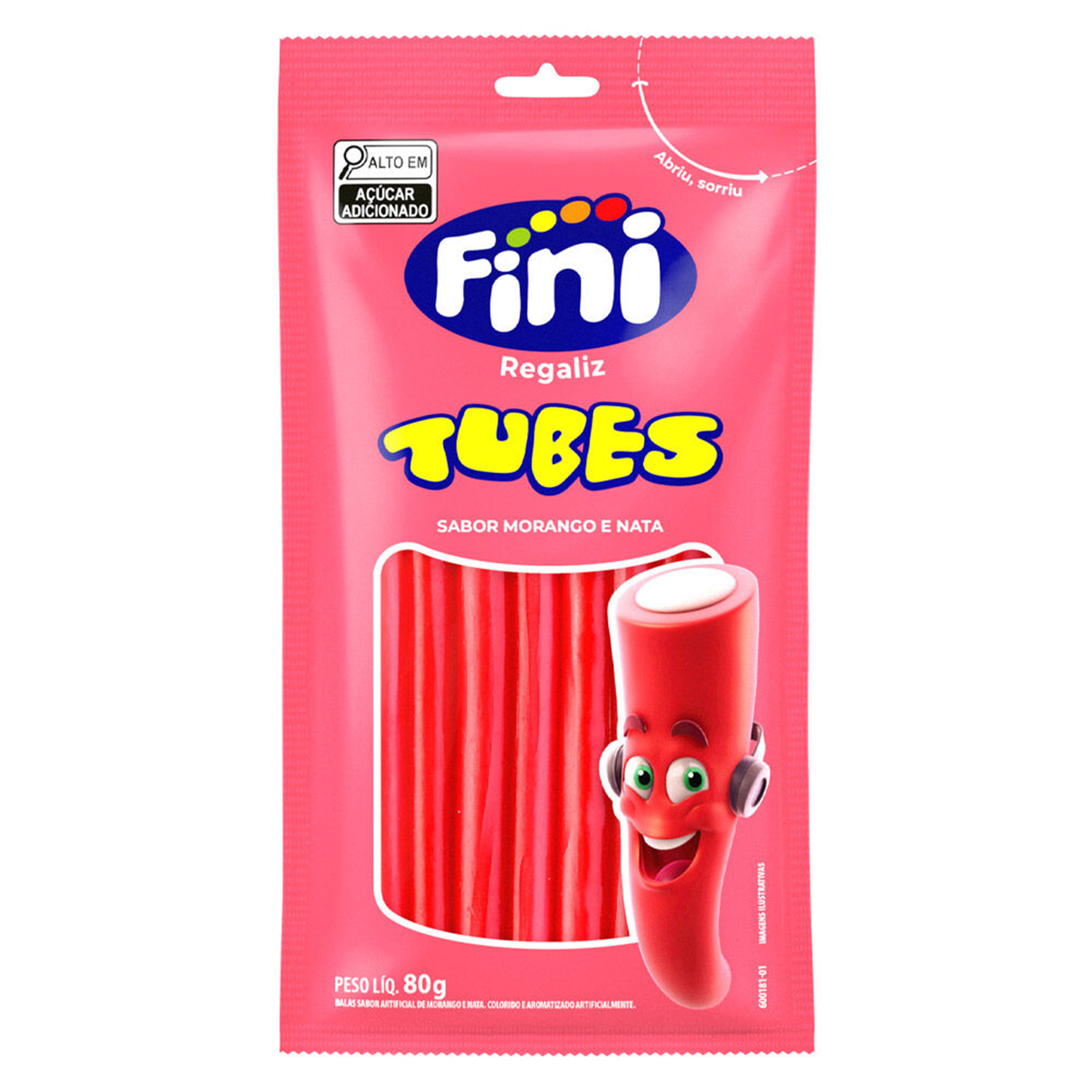 Bala Regaliz Fini Tubes Morango Pacote 80g&nbsp;