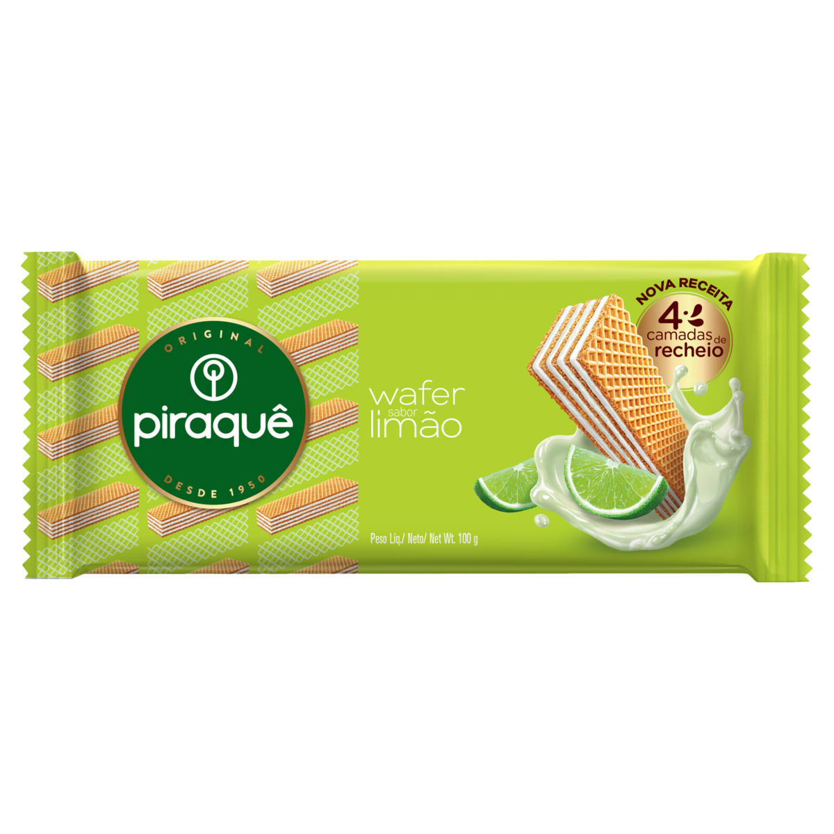 Biscoito Wafer Recheio Lim&atilde;o Piraqu&ecirc; Pacote 100g