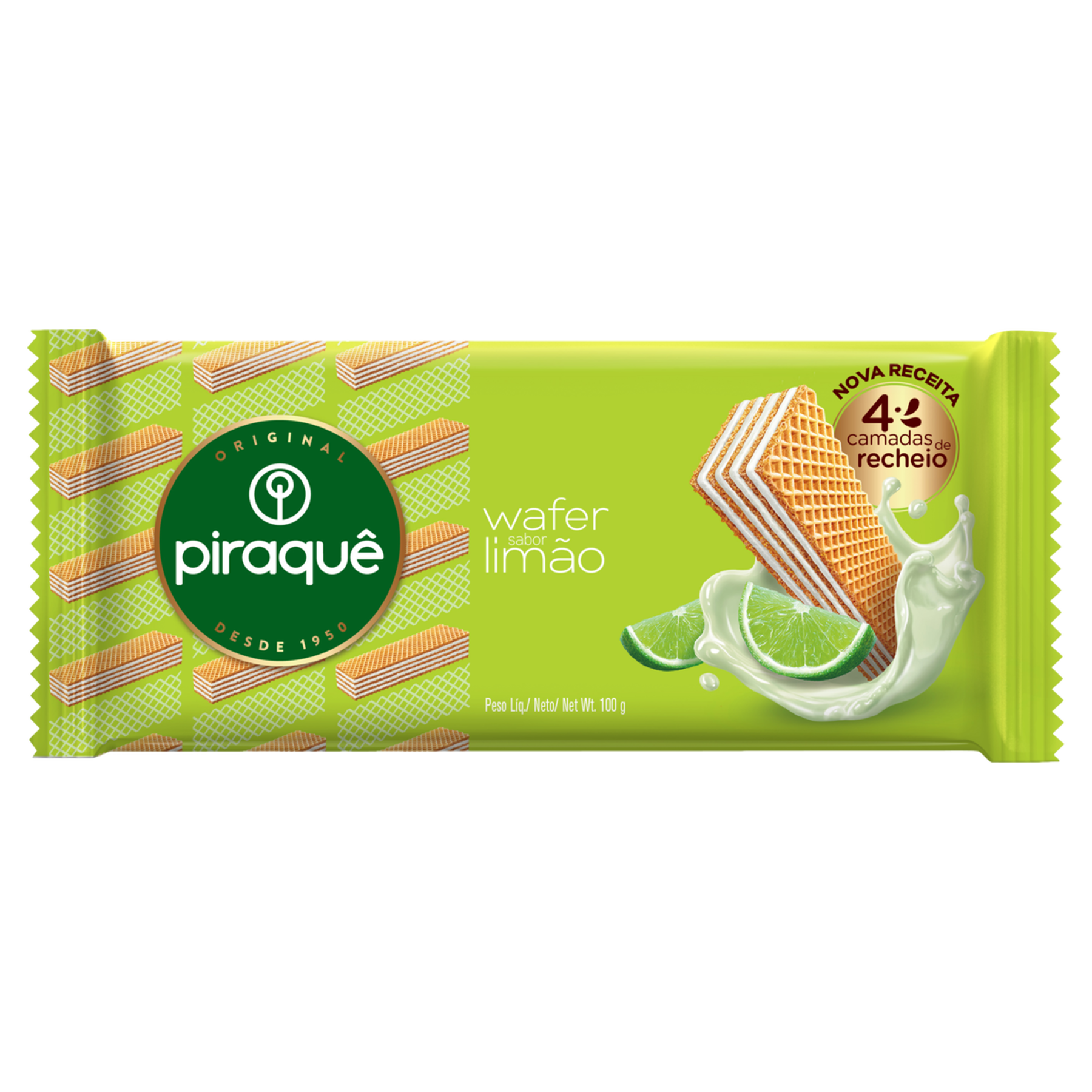 Biscoito Wafer Recheio Lim&atilde;o Piraqu&ecirc; Pacote 100g