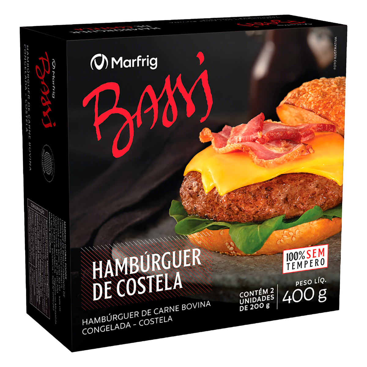 Hamb&uacute;rguer de Carne Bovina Costela Bassi Marfrig Caixa 400g C/2 Unidades