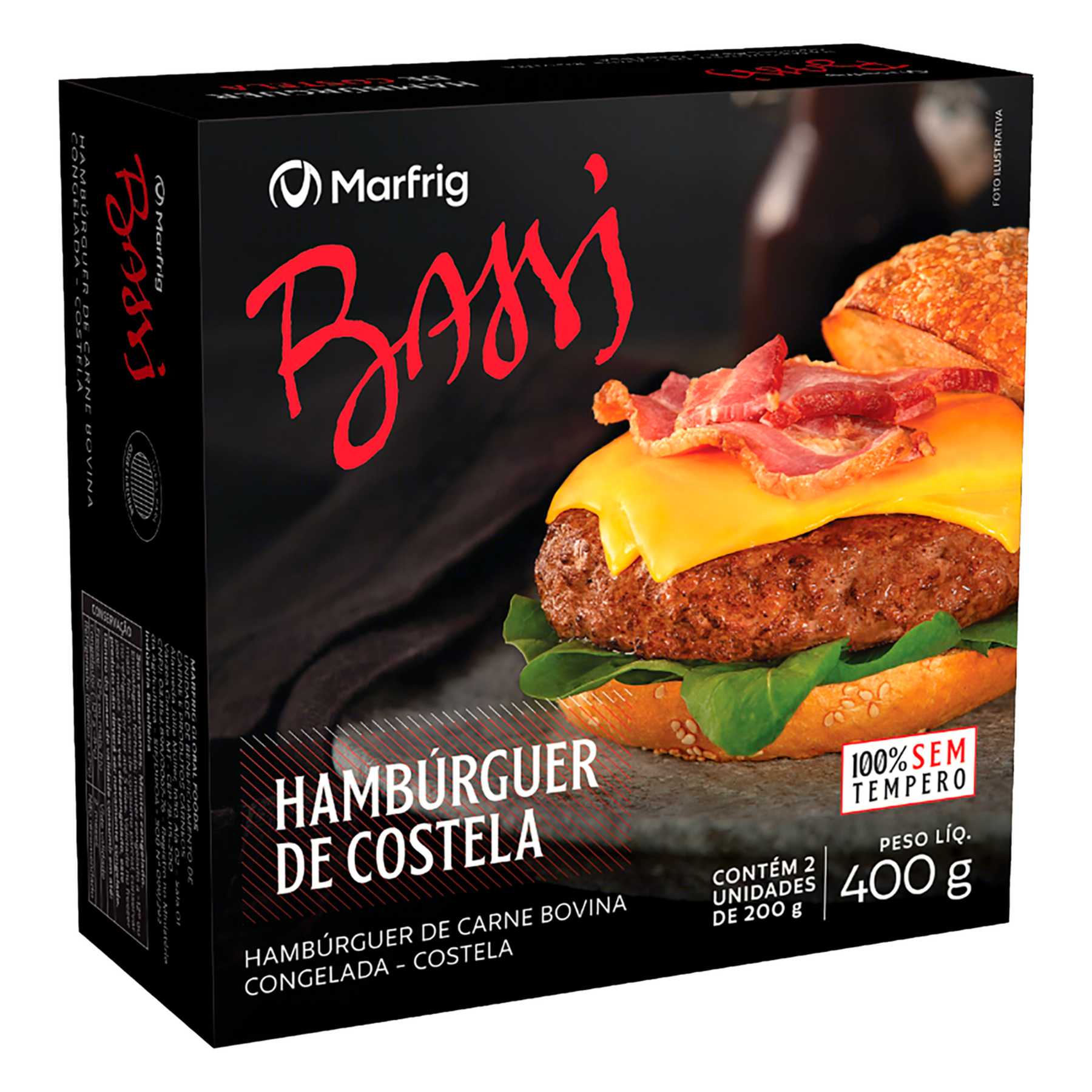Hamb&uacute;rguer de Carne Bovina Costela Bassi Marfrig Caixa 400g C/2 Unidades