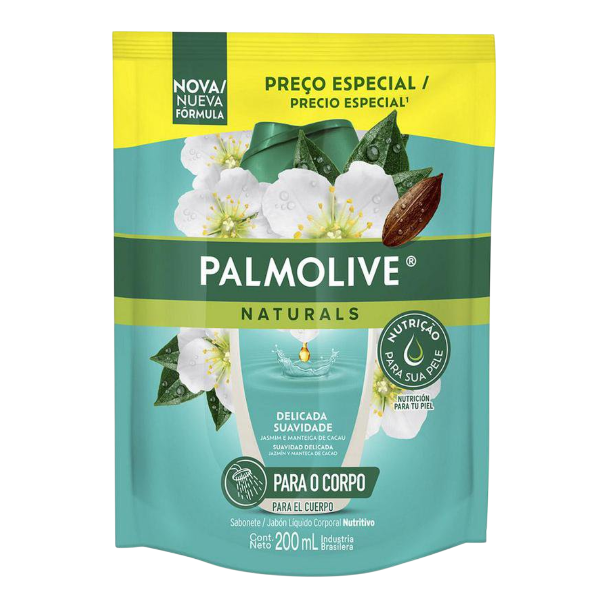 Sabonete L&iacute;quido Jasmin e Manteiga de Cacau Palmolive Naturals Suavidade Delicada Sach&ecirc; 200ml Refil