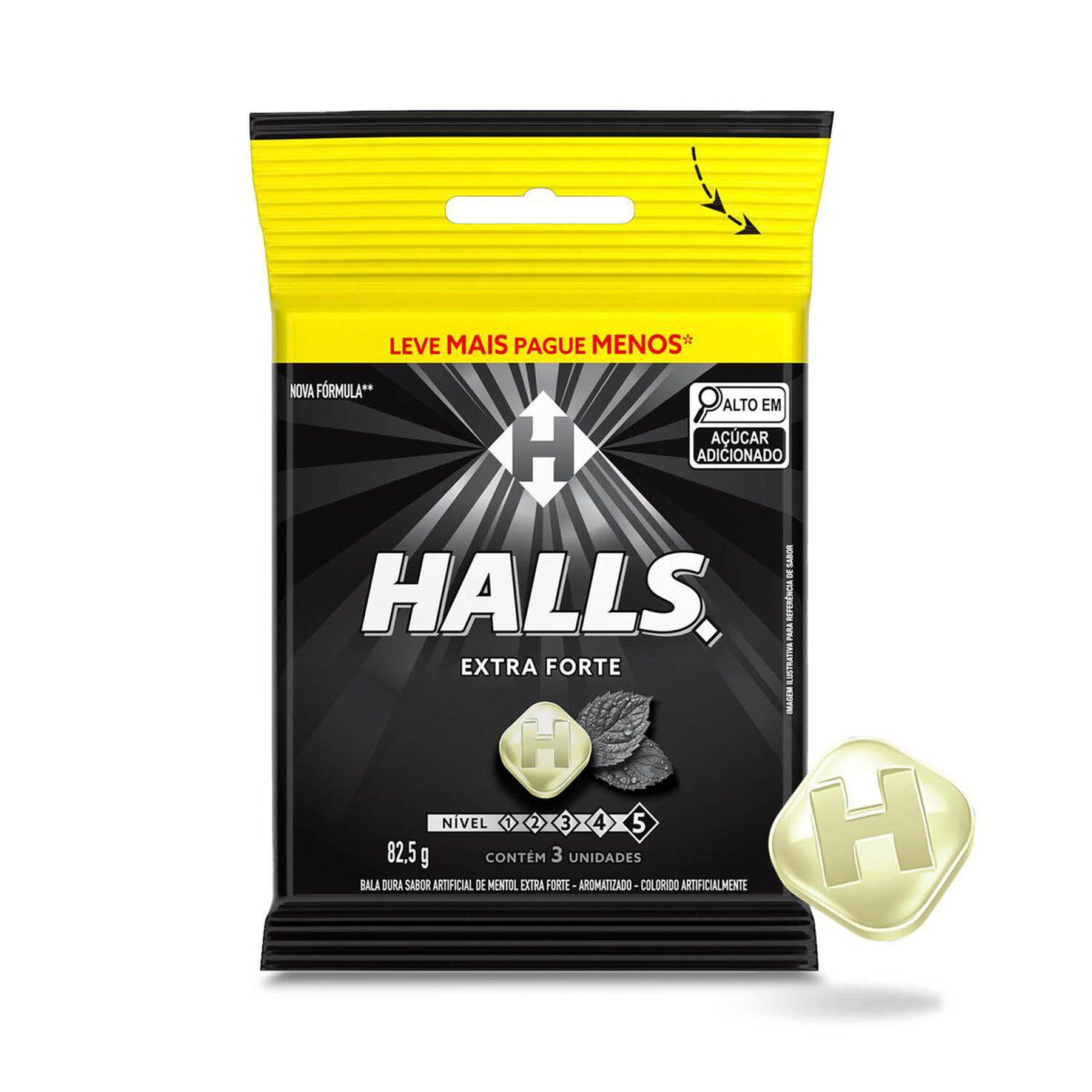 Bala Dura Halls Extra Forte&nbsp;Pacote C/3 Unidades