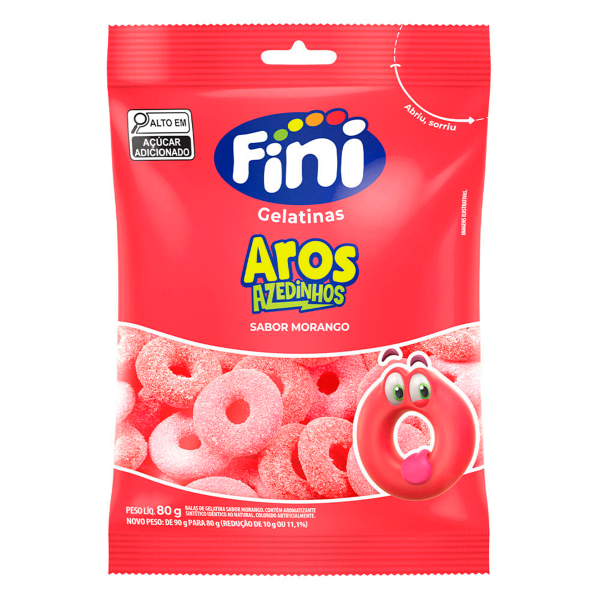 Bala Aros Azedinhos Morango Fini Pacote 80g