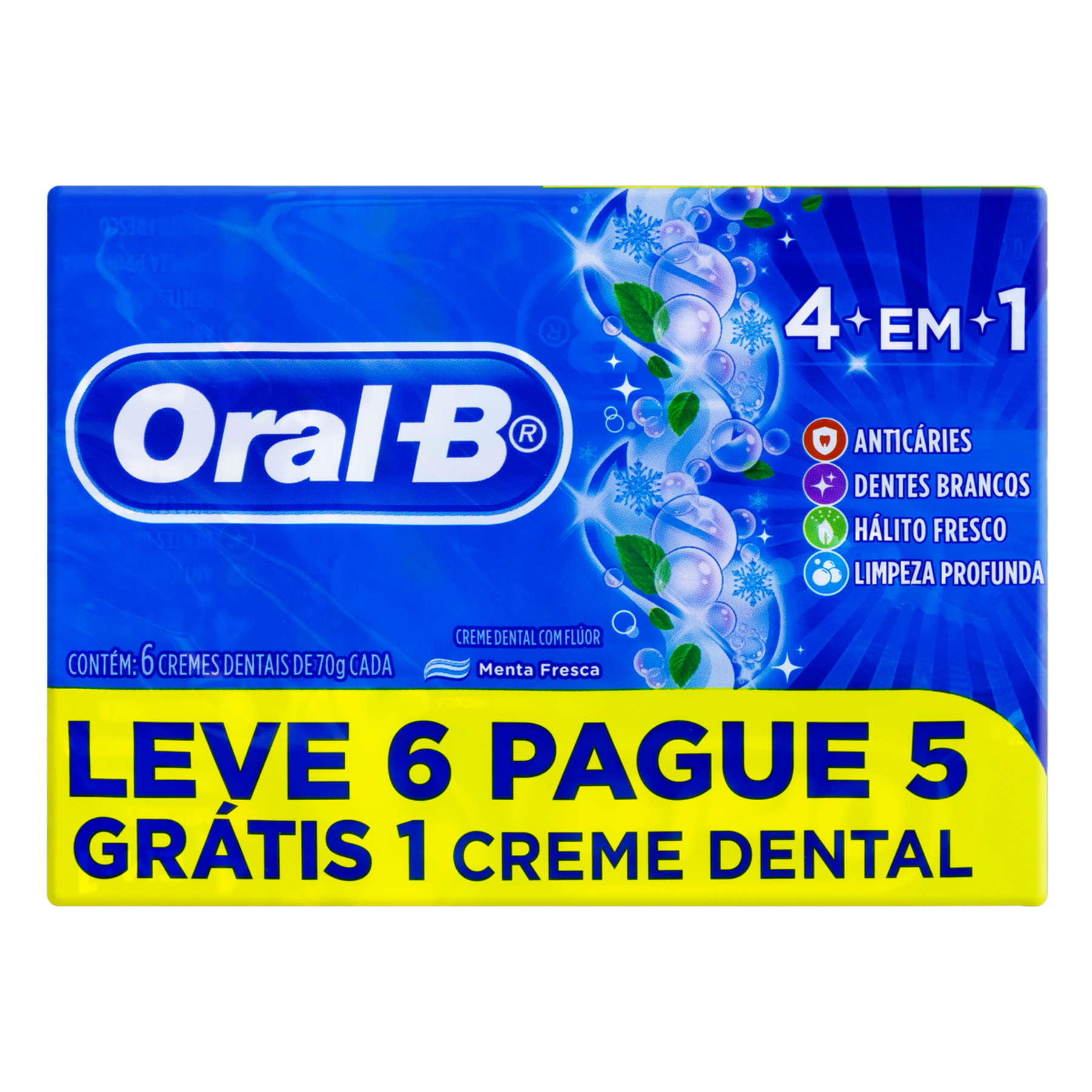 Pack Creme Dental 4 em 1 Menta Fresca Oral-B Caixa 70g Cada Leve 6 Pague 5 Unidades