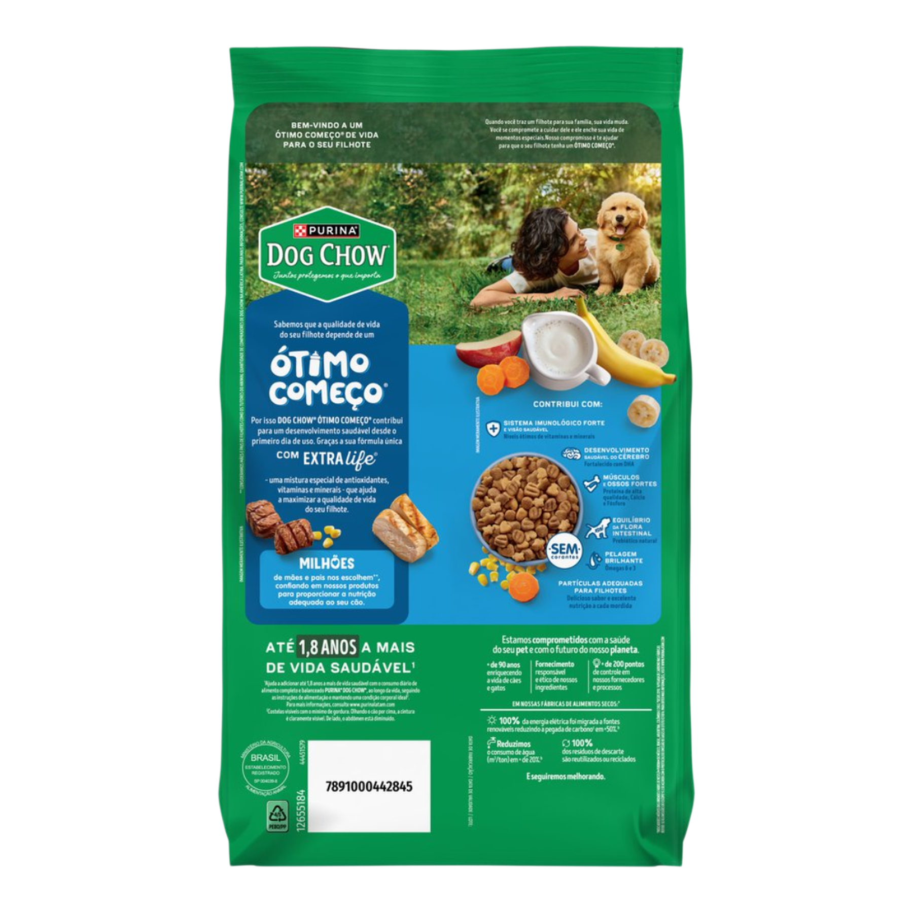 Alimento para C&atilde;es Filhotes M&eacute;dios e Grandes Carne, Frango, Frutas e Leite Purina Dog Chow &Oacute;timo Come&ccedil;o com Extra Life Pacote 900g