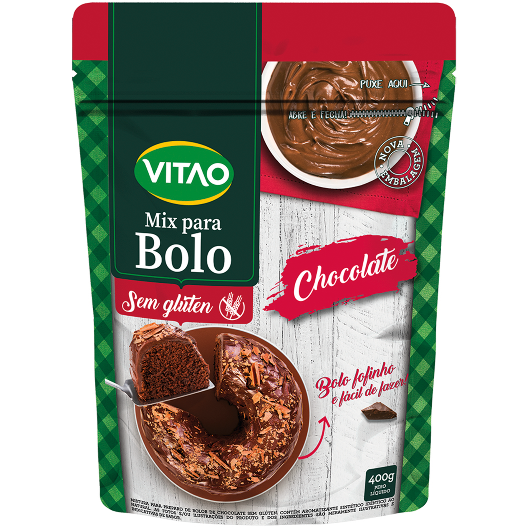 Mistura para Bolo Chocolate sem Glúten Vitao Pacote 400g