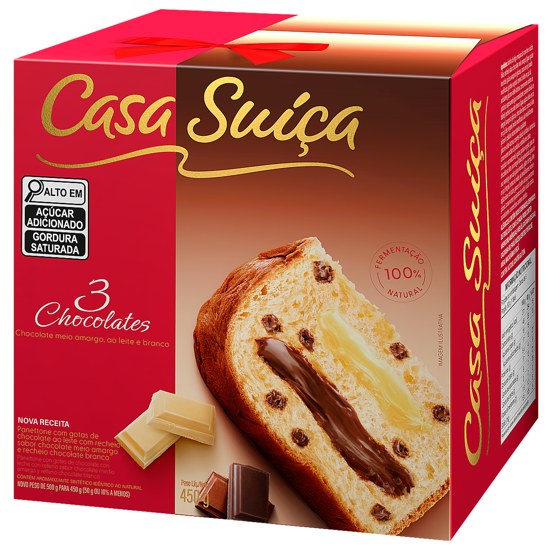 Panettone Recheado 3 Chocolates Casa Su&iacute;&ccedil;a Caixa 450g