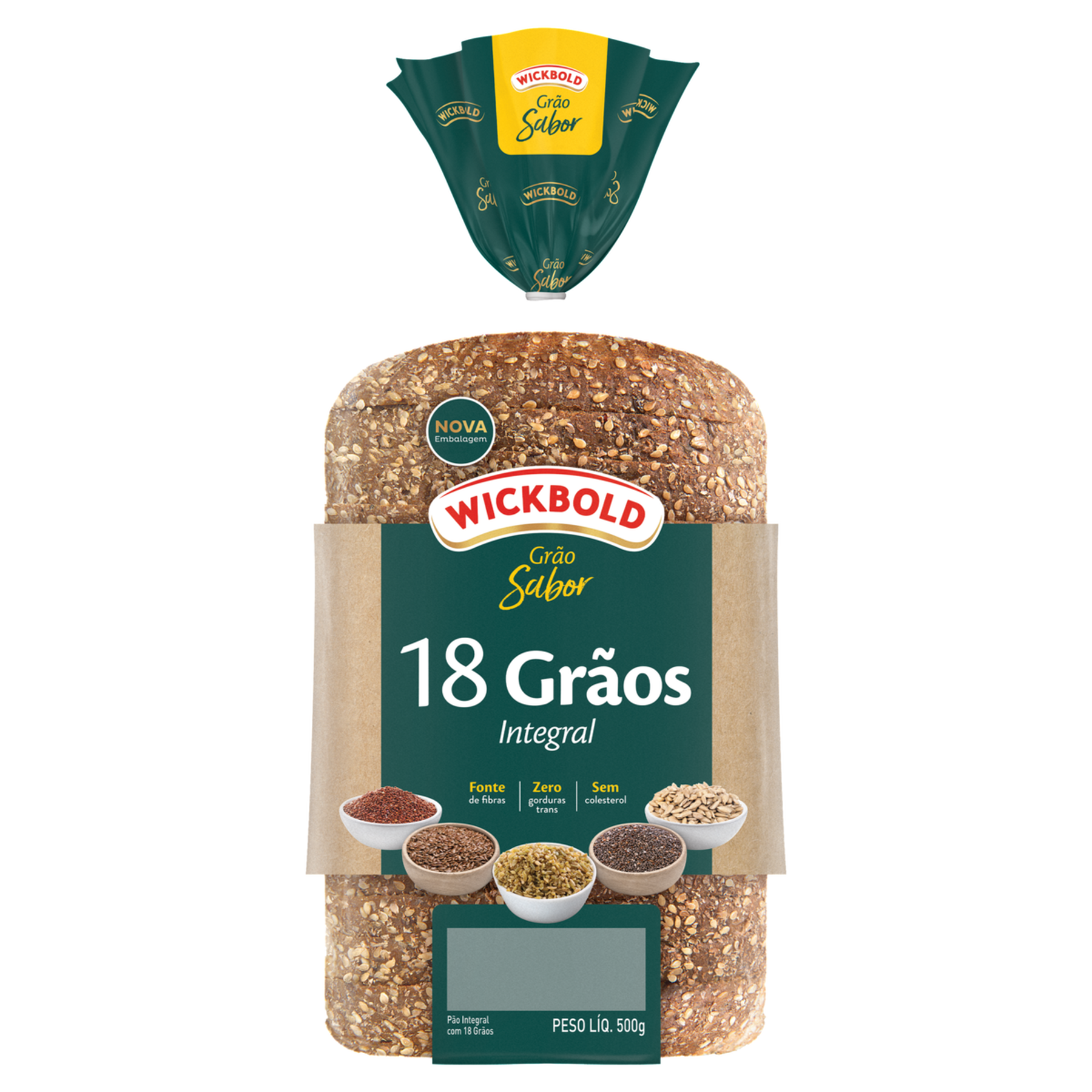 Pão de Forma 45,2% Integral 18 Grãos Wickbold Grão Sabor Pacote 500g