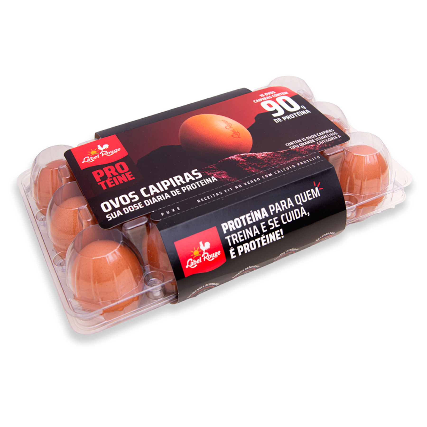 Ovo Grande Caipira Vermelho Label Rouge Prot&eacute;ine Bandeja 15 Unidades