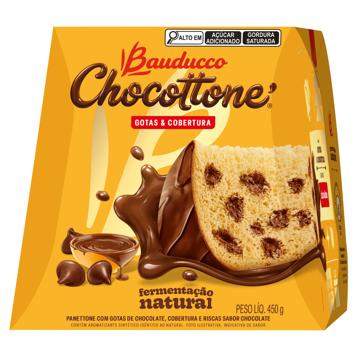 Panettone com Gotas de Chocolate Cobertura Chocolate Chocottone Bauducco Caixa 450g