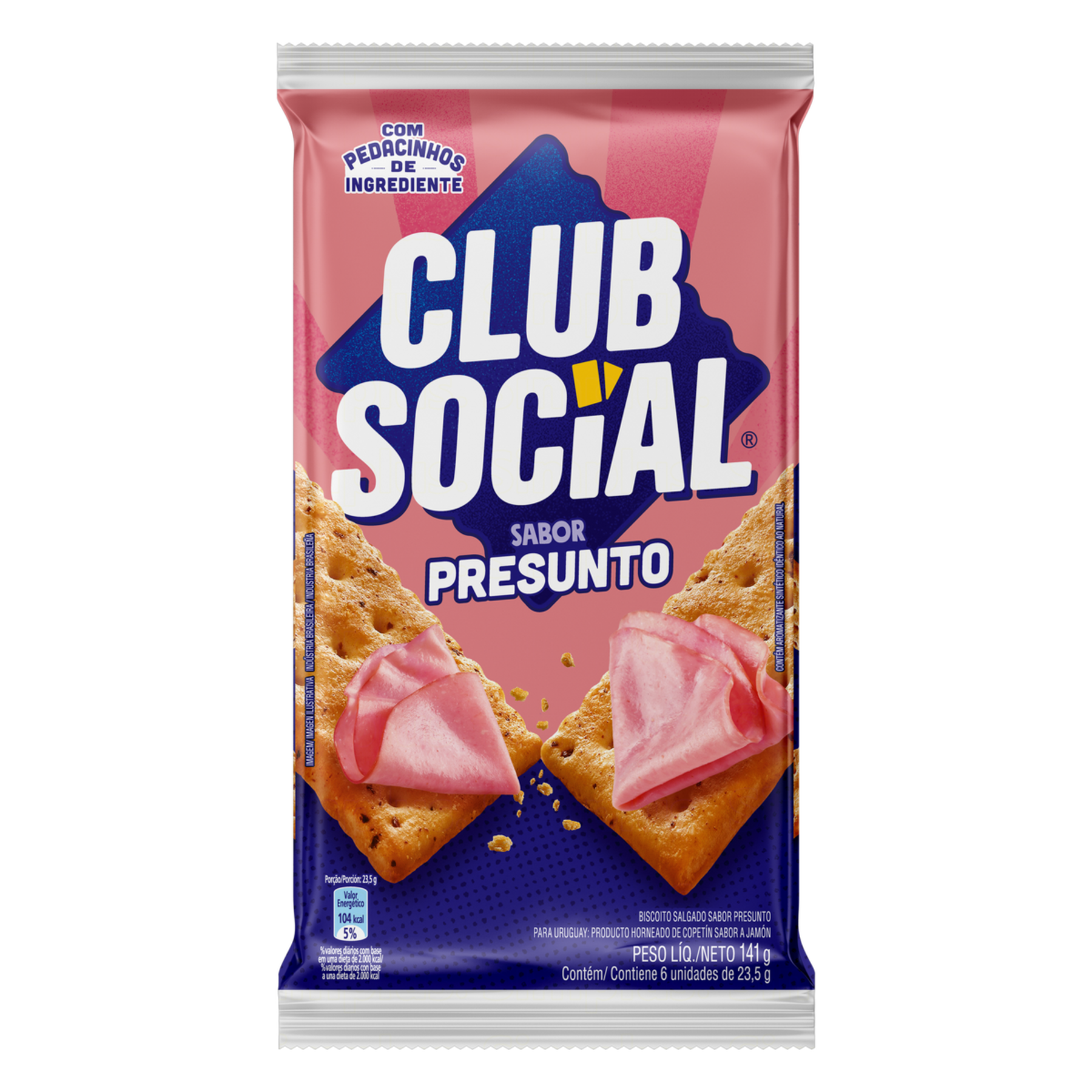 Pack Biscoito Presunto Club Social Pacote 141g 6 Unidades