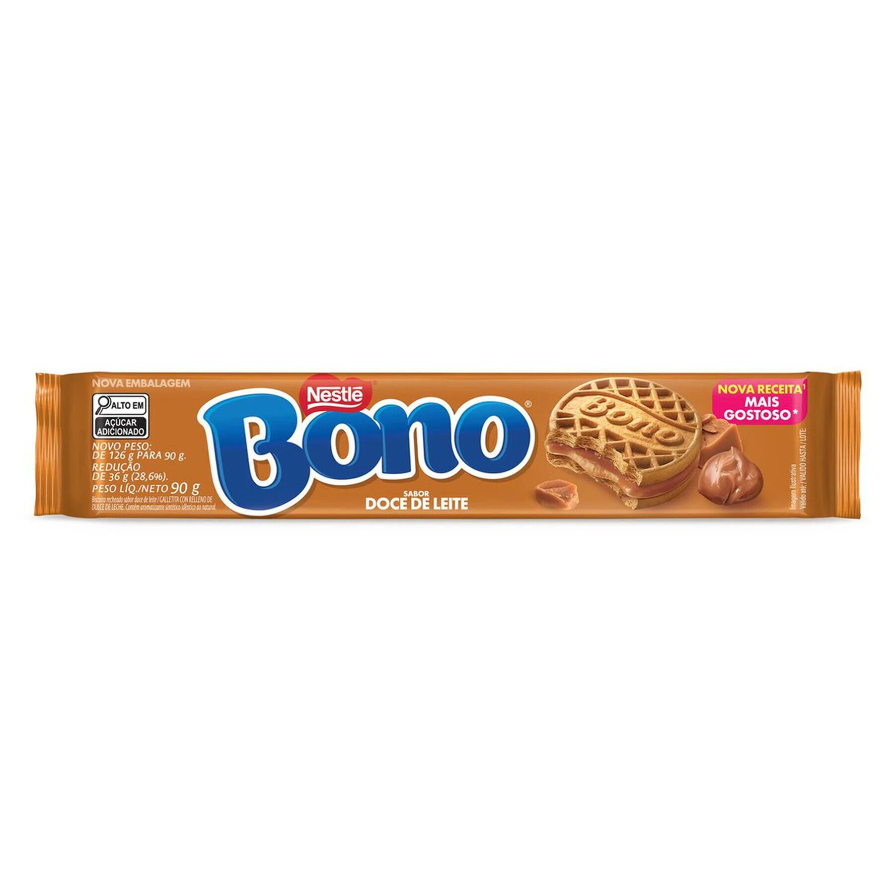 Biscoito Recheio Doce de Leite Bono Nestl&eacute; Pacote 90g&nbsp;