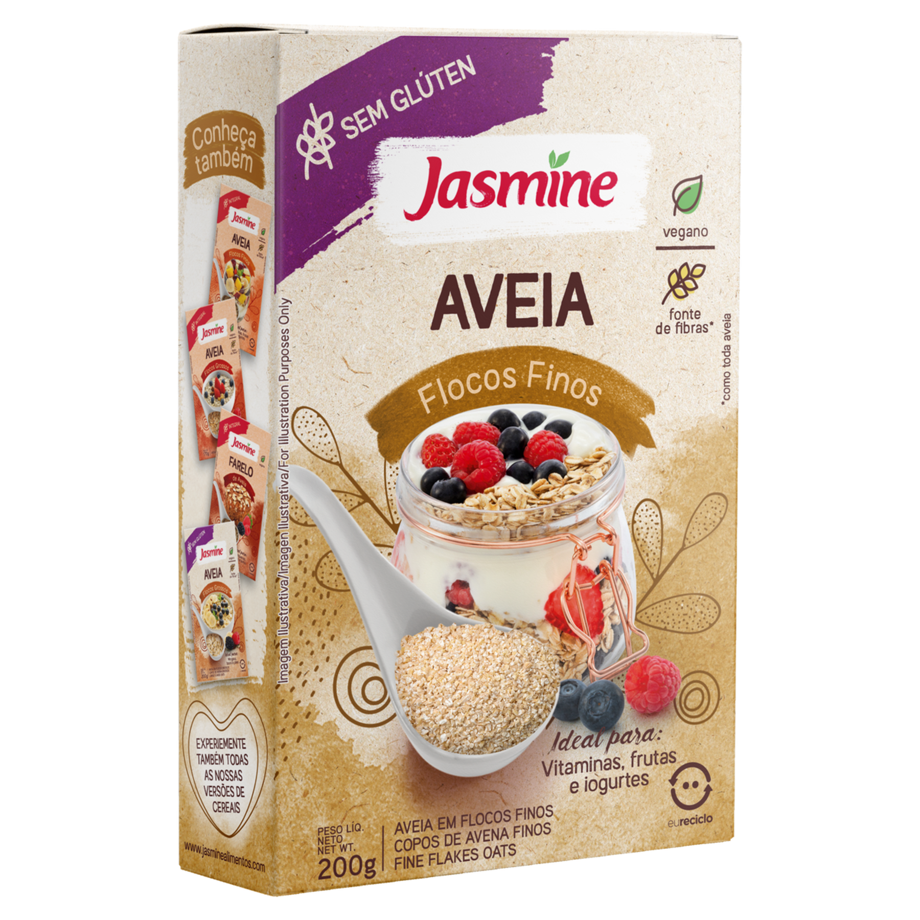 Aveia em Flocos Finos sem Glúten Jasmine Caixa 200g
