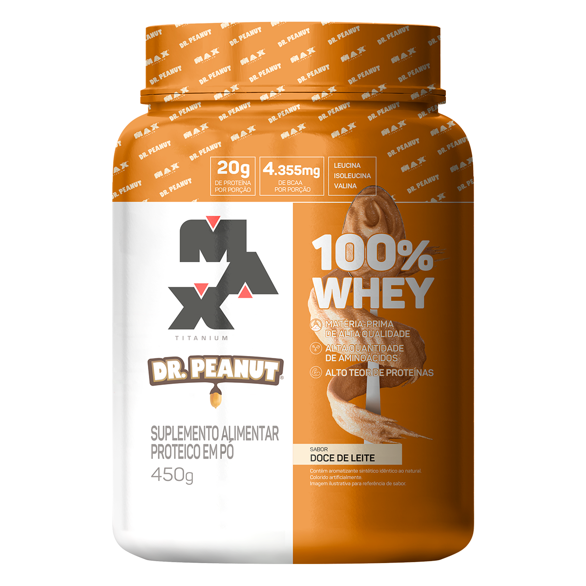 Suplemento Alimentar Doce de Leite 100% Whey Max Titanium Pote 450g