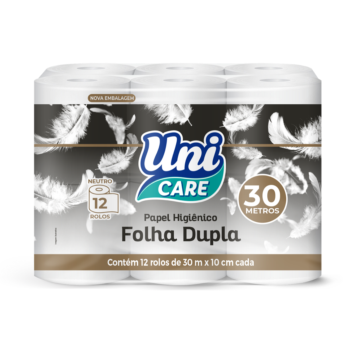 Papel Higi&ecirc;nico Uni Care Folha Dupla 30m C/12 Unidades