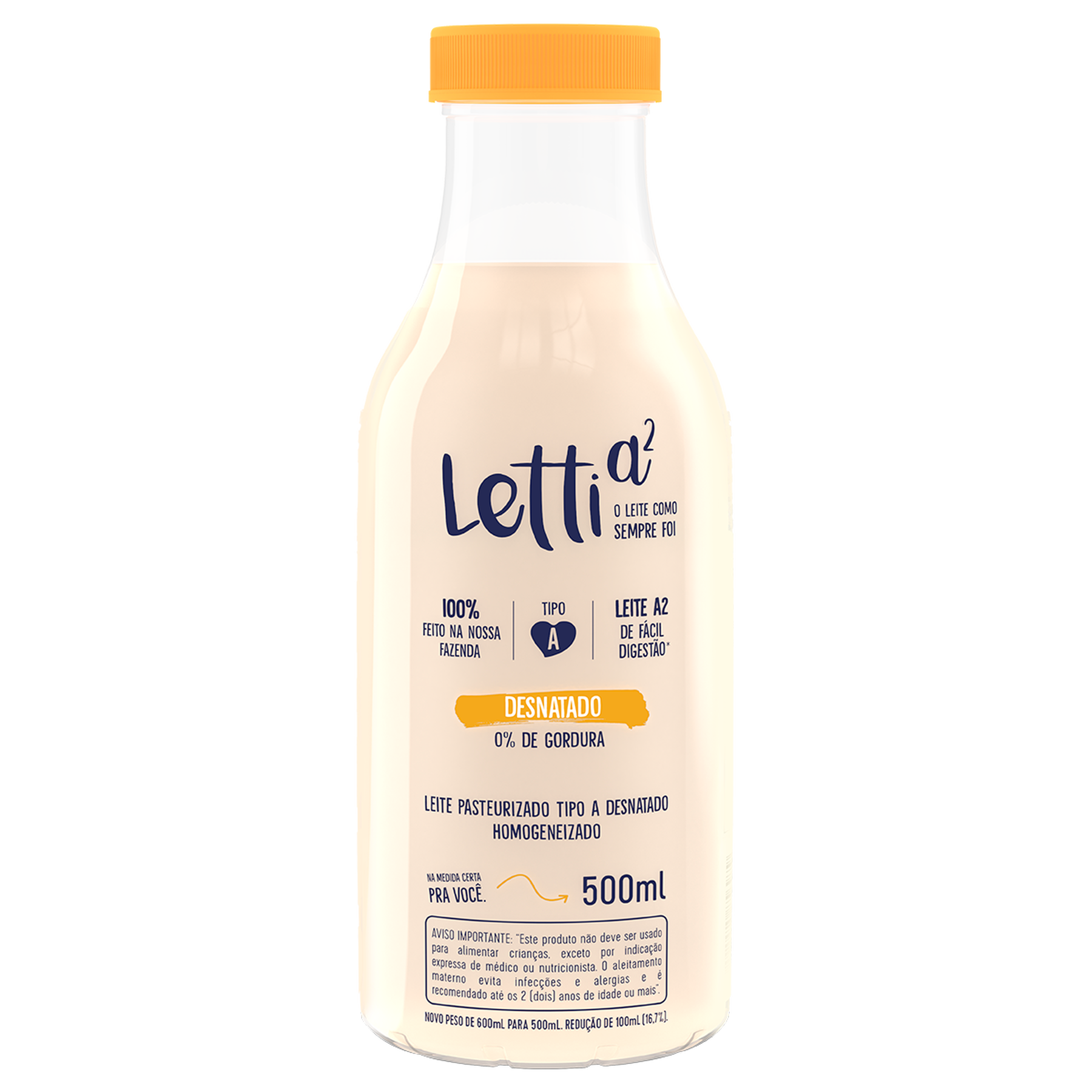 Leite Pasteurizado Homogeneizado Tipo A Desnatado Letti a² Garrafa 500ml