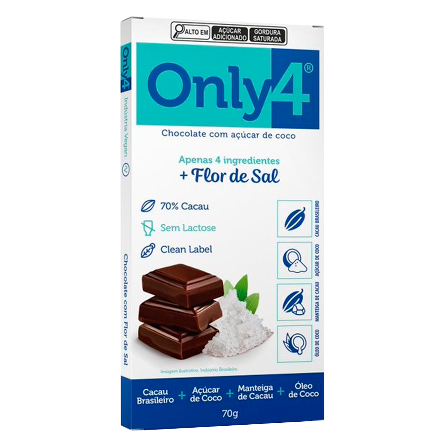 Chocolate 70% Cacau Flor de Sal Only4 Caixa 70g