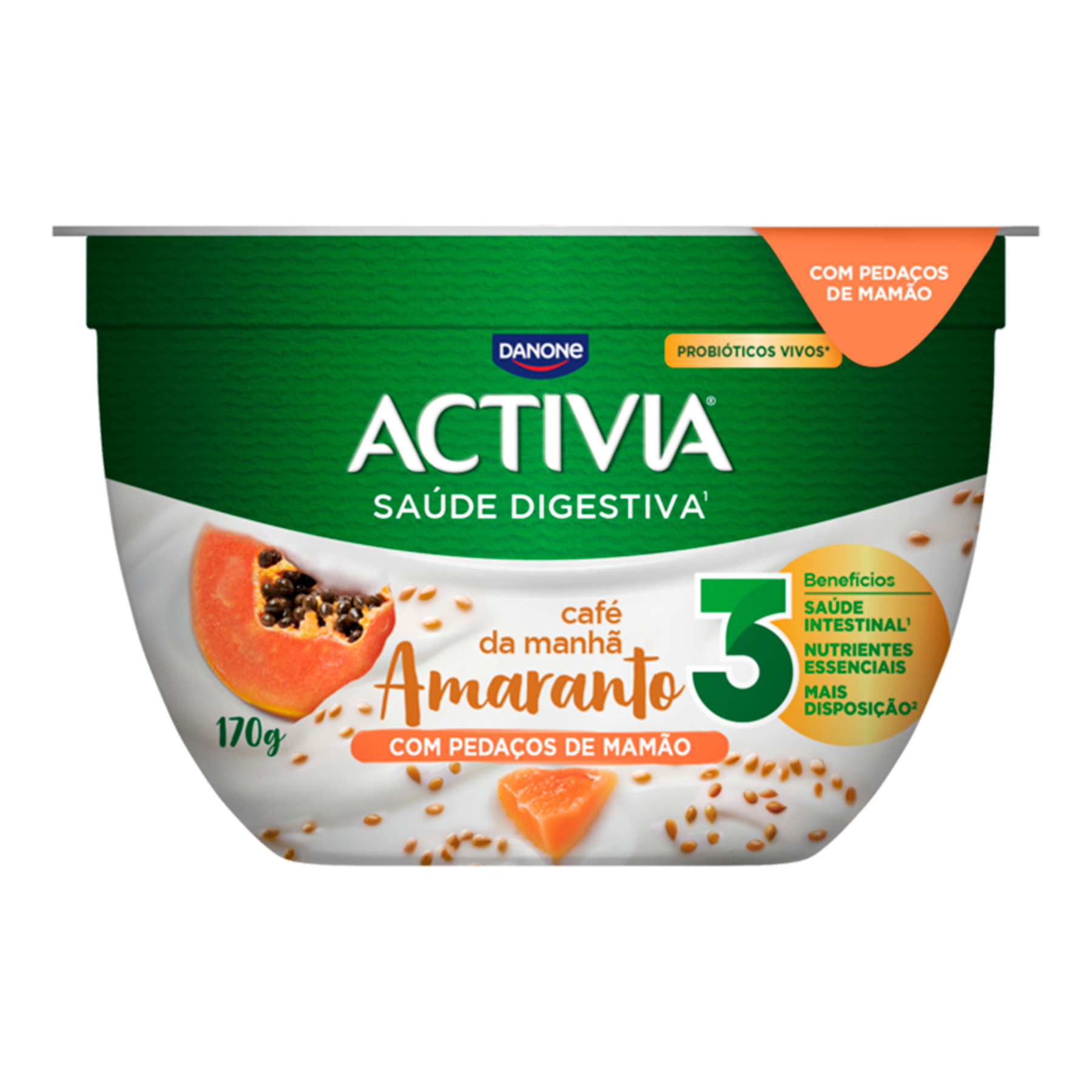 Leite Fermentado Integral Amaranto com Peda&ccedil;os de Mam&atilde;o Caf&eacute; da Manh&atilde; Activia Pote 170g&nbsp;