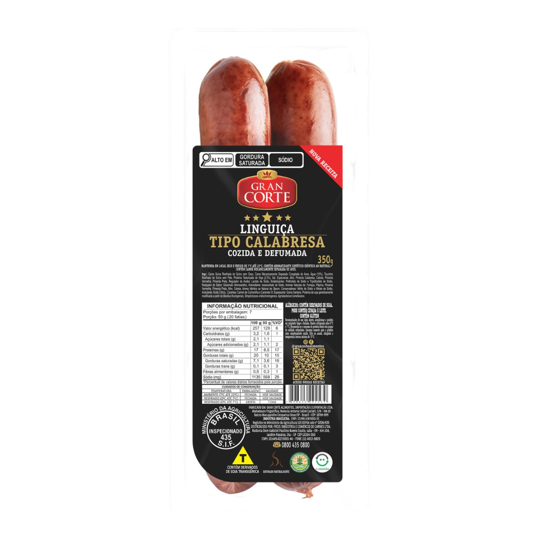 Linguica Su&iacute;na Calabresa Gran Corte Pacote 350g