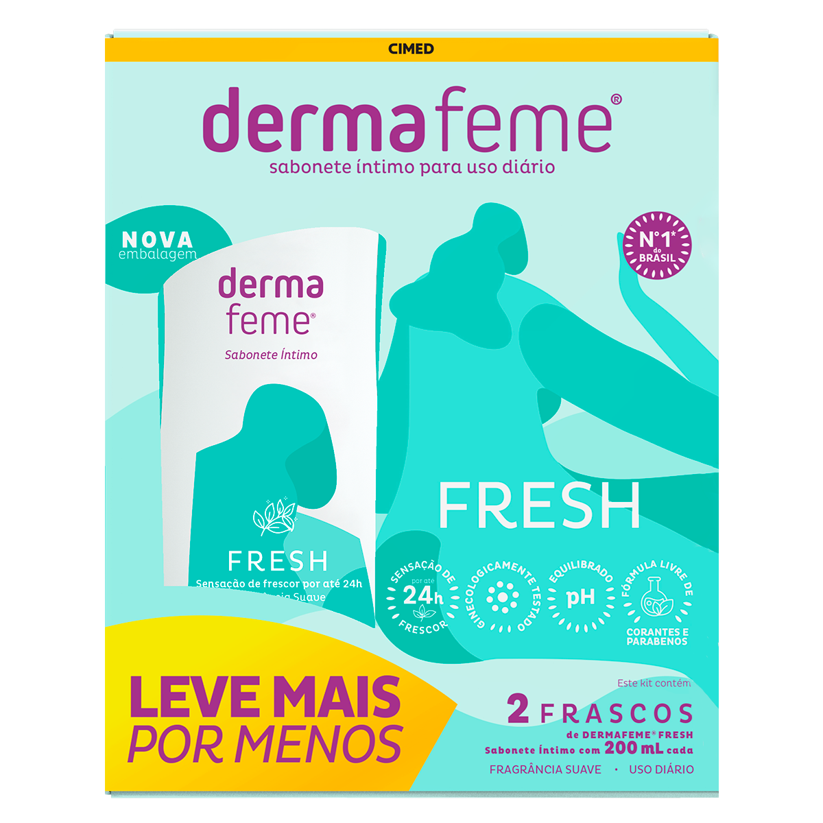 Pack Sabonete L&iacute;quido &Iacute;ntimo Suave Fresh Dermafeme C/2 Unidades 200ml Cada