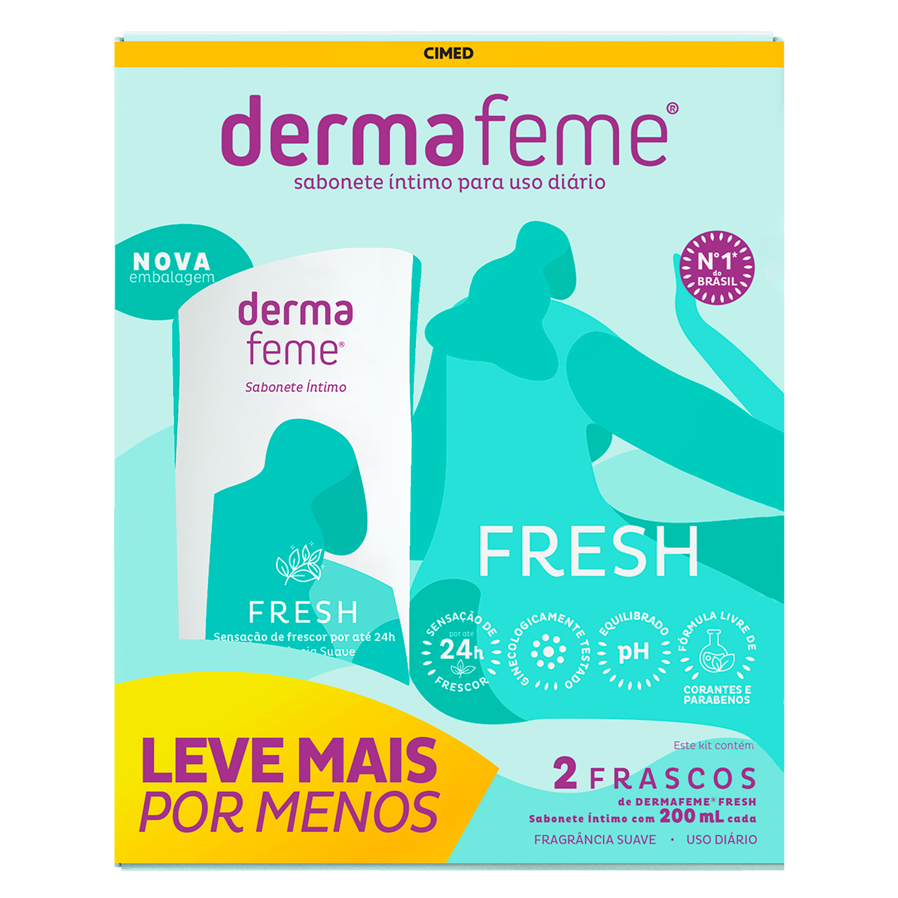 Pack Sabonete L&iacute;quido &Iacute;ntimo Suave Fresh Dermafeme C/2 Unidades 200ml Cada