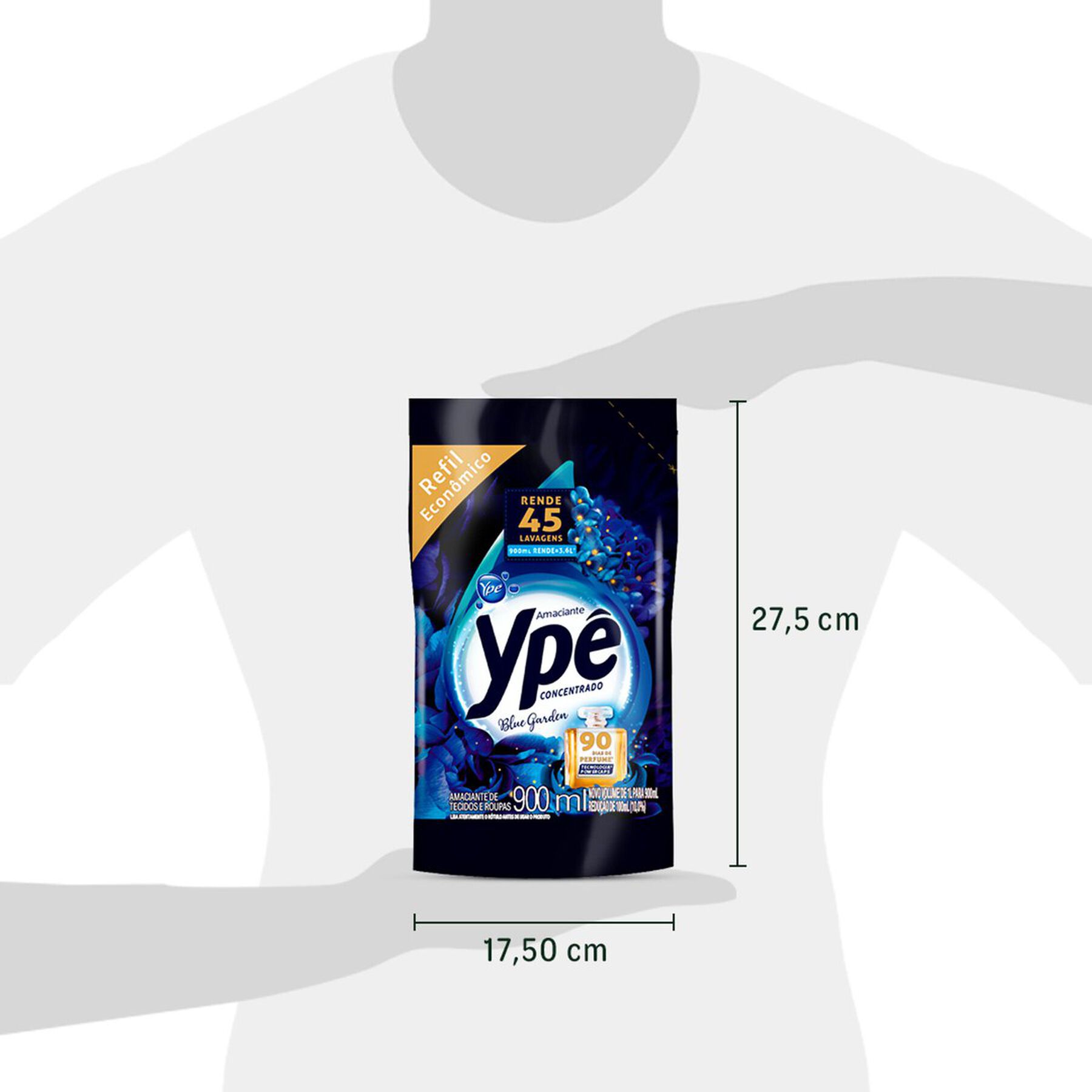 Amaciante de Roupa Concentrado Blue Garden Yp&ecirc; Pouch 900ml Refil Econ&ocirc;mico