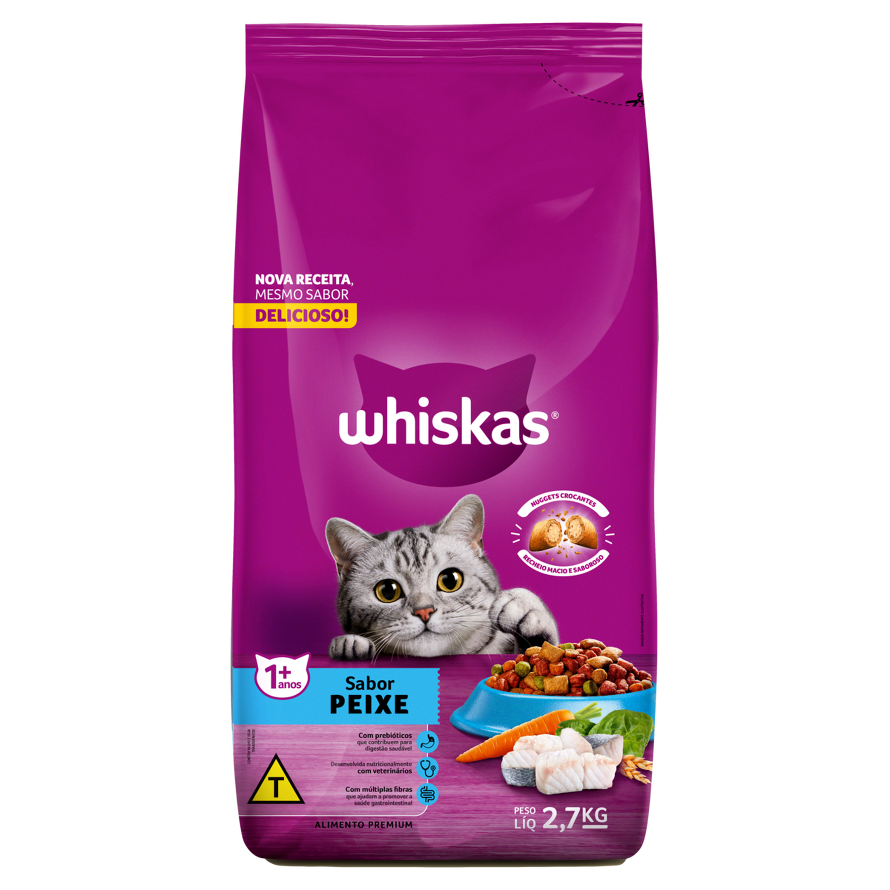 Alimento para Gatos Adultos 1+ Peixe Whiskas Pacote 2,7kg