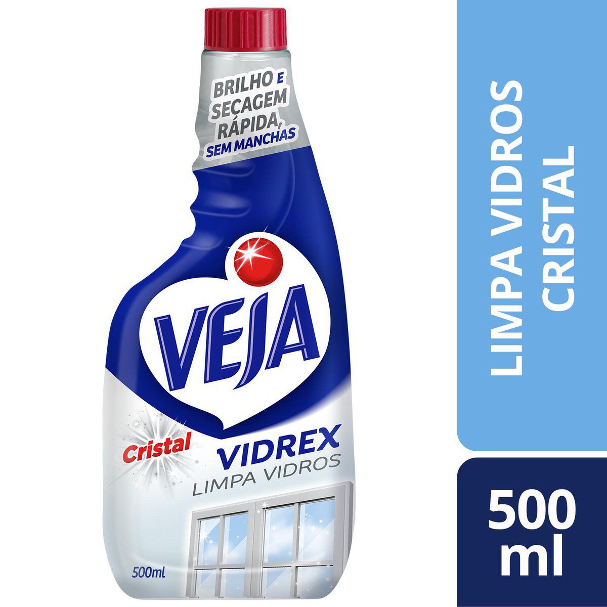 Limpa-Vidro L&iacute;quido Cristal Veja Vidrex Frasco 500ml Refil