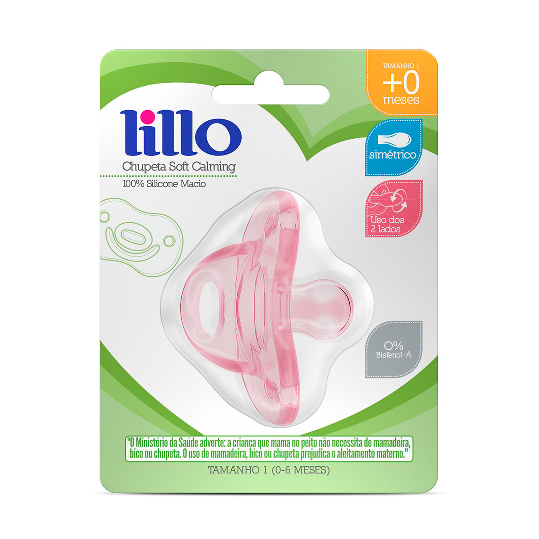 Chupeta Soft Calming 100% Silicone Macio Rosa Lillo Tam. 1 (0-6 Meses)