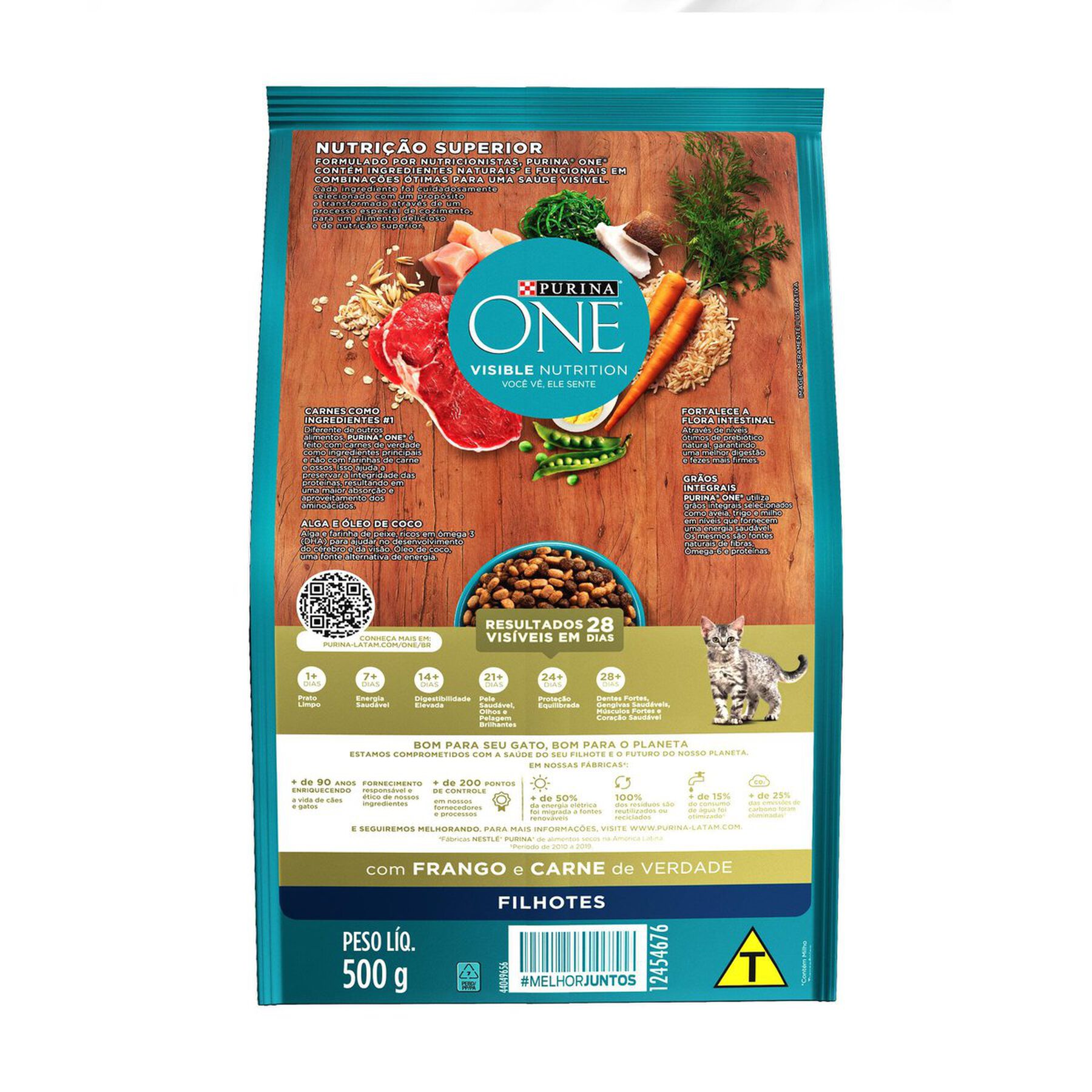 Alimento para Gatos Filhotes Frango e Carne Purina One Visible Nutrition Pacote 500g