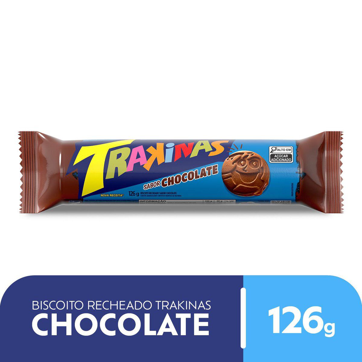 Biscoito Recheio Chocolate Trakinas Pacote 126g