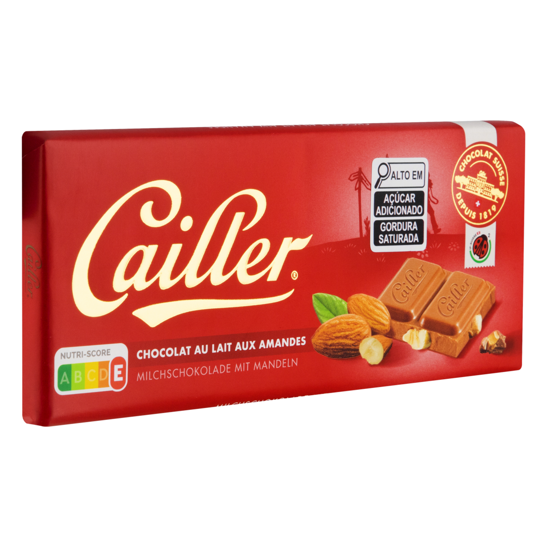 Chocolate Su&iacute;&ccedil;o ao Leite 27% Cacau com Am&ecirc;ndoas Cailler Cartucho 100g