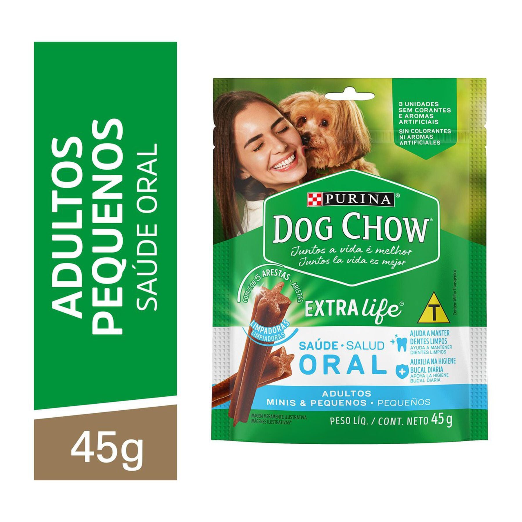 Petisco para C&atilde;es Adultos Ra&ccedil;as Minis e Pequenas Purina Dog Chow Sa&uacute;de Oral Pouch 45g 3 Unidades&nbsp;