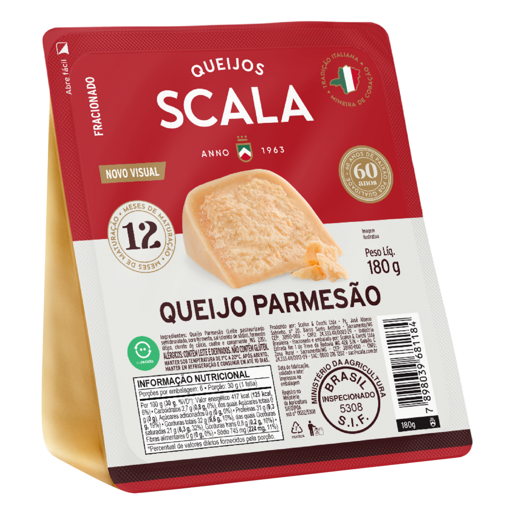 Queijo Parmes&atilde;o Maturado 12 Meses Fracionado Scala 180g