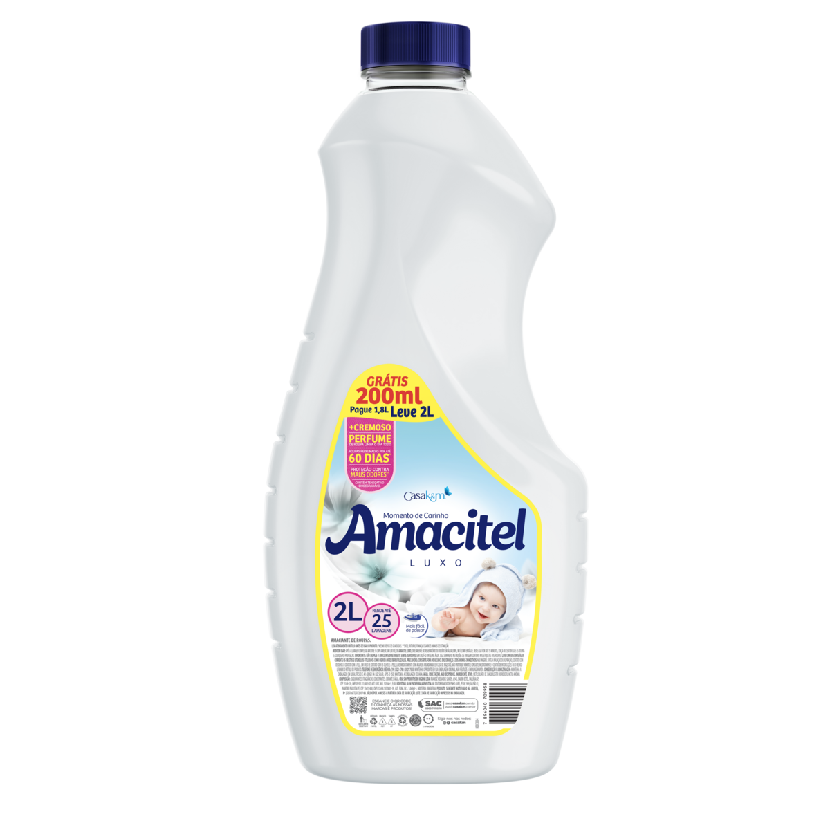 Amaciante de Roupa Momento de Carinho Amacitel Luxo Frasco Leve 2l Pague 1,8l