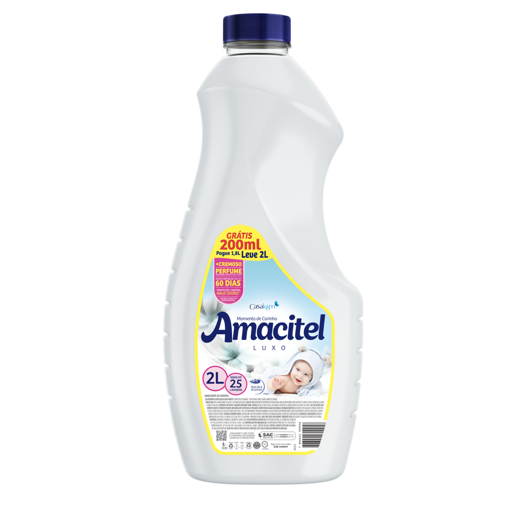 Amaciante de Roupa Momento de Carinho Amacitel Luxo Frasco Leve 2l Pague 1,8l