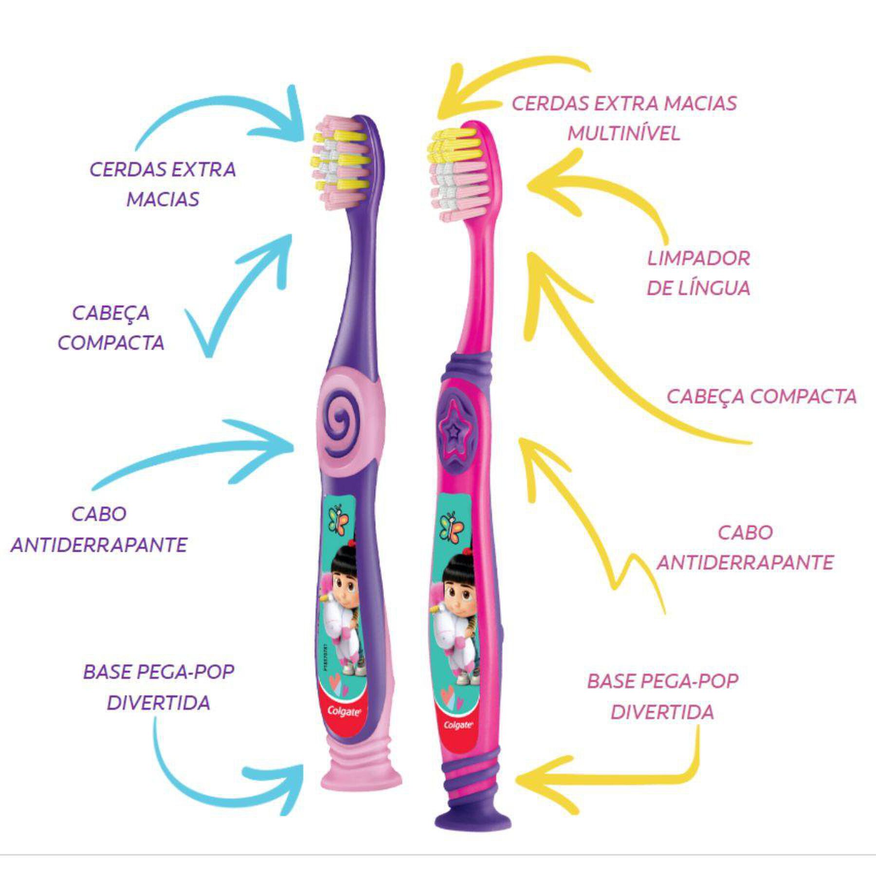 Escova Dental Infantil Extra Suave e Macia 2-5 anos Cabe&ccedil;a Pequena Meu Malvado Favorito Colgate C/2 Unidades