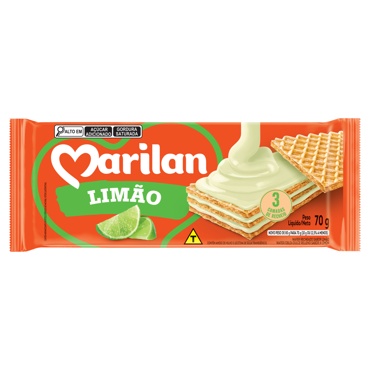 Biscoito Wafer Recheio Lim&atilde;o Marilan Pacote 70g