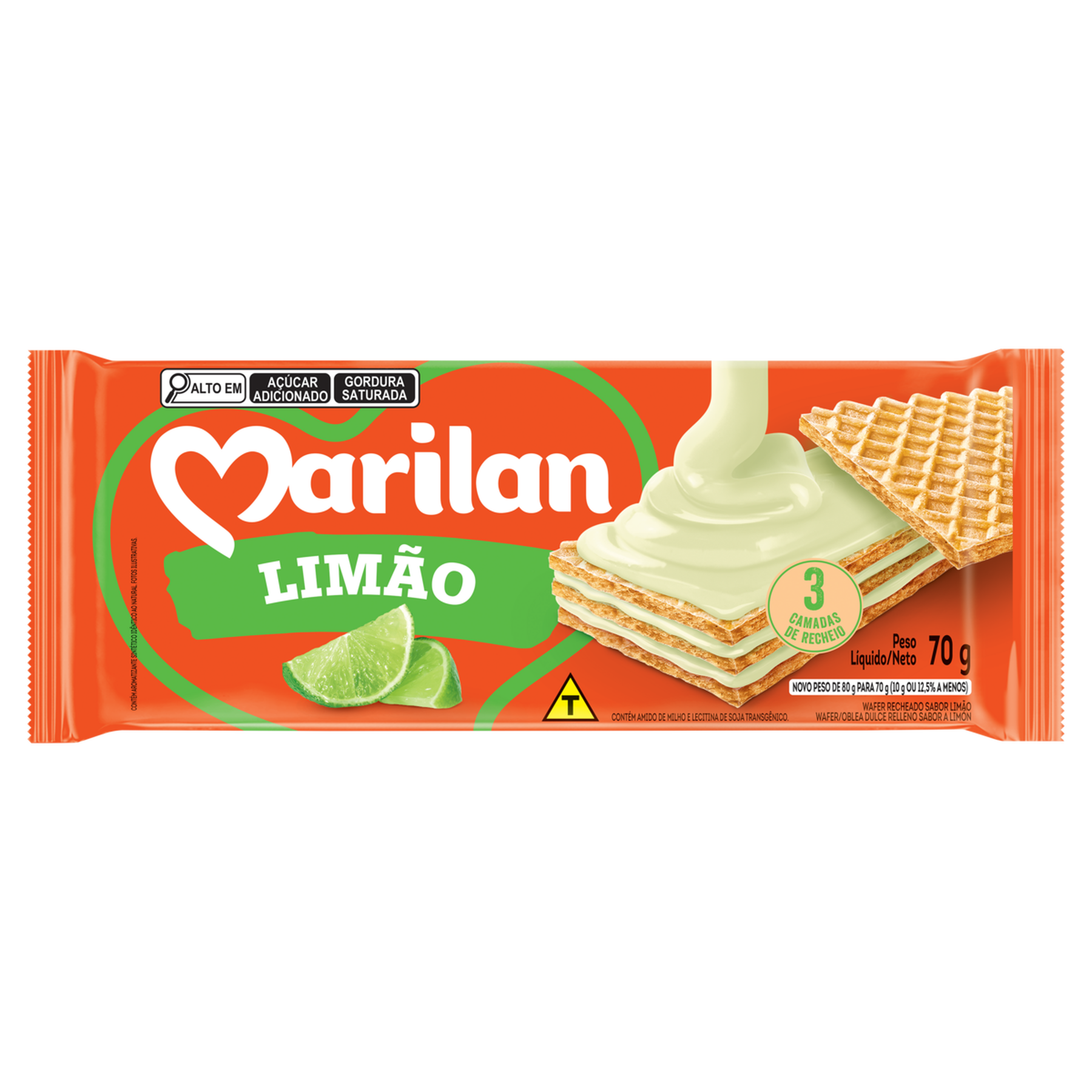 Biscoito Wafer Recheio Lim&atilde;o Marilan Pacote 70g