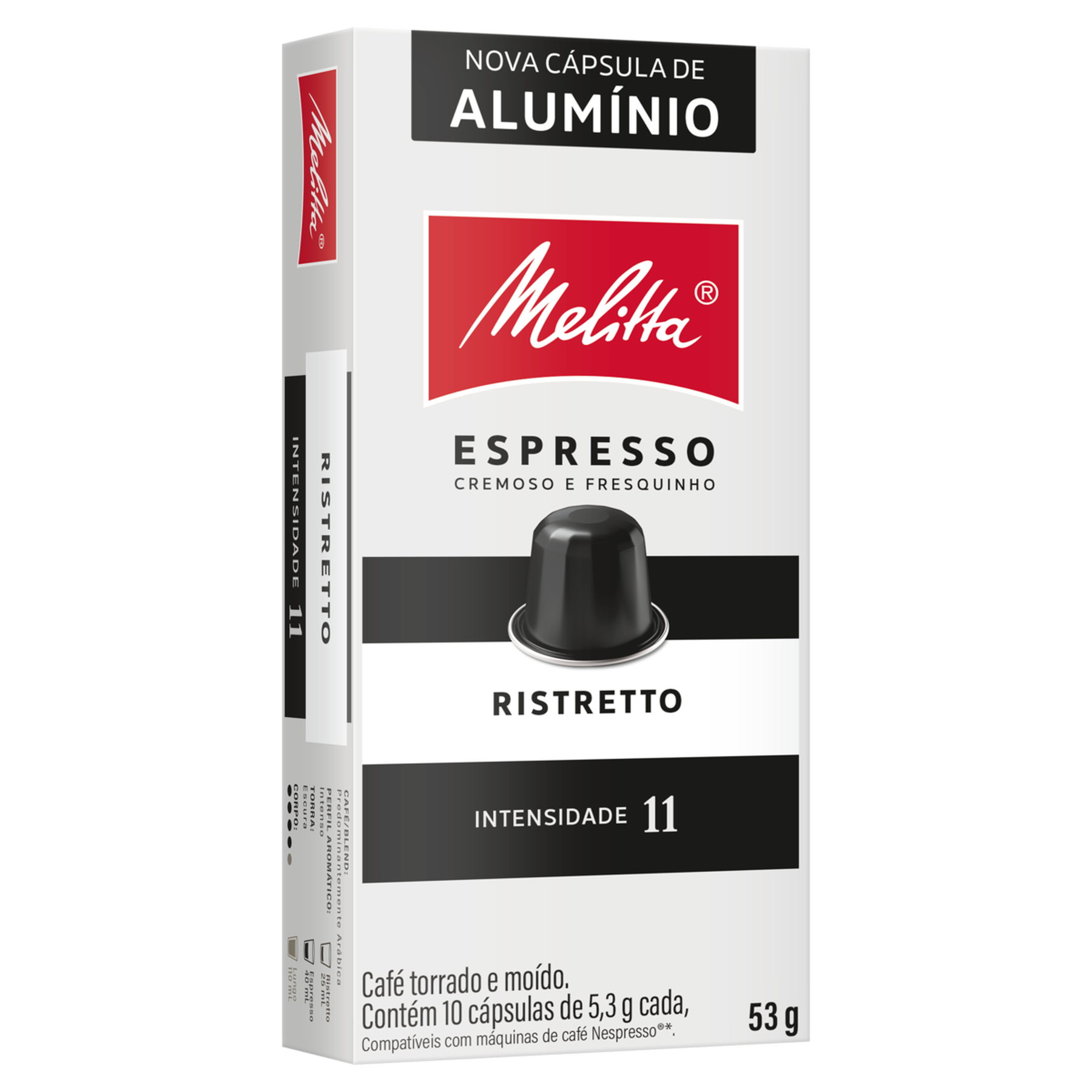 Caf&eacute; em C&aacute;psula Torrado e Mo&iacute;do Ristretto Espresso Melitta Caixa 53g C/10 Unidades