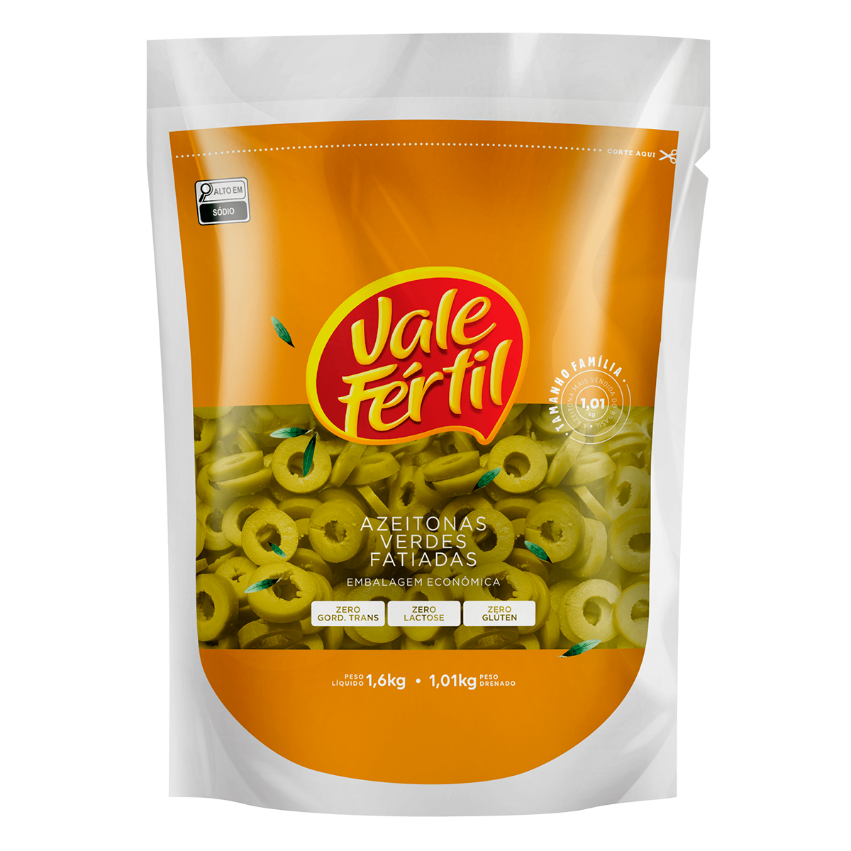 Azeitona Verde em Conserva Fatiada Vale F&eacute;rtil Sach&ecirc; 1,01kg