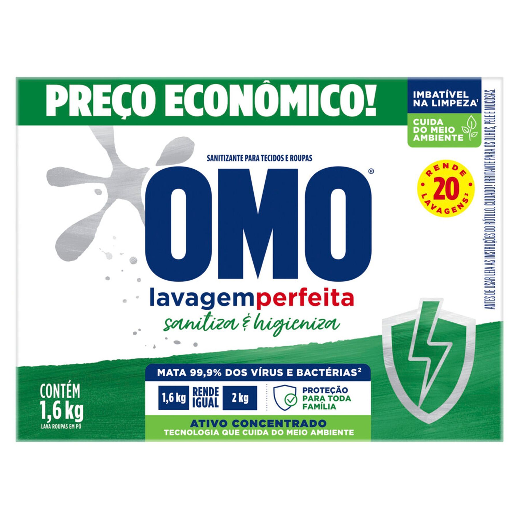 Sabão em Pó Omo Lavagem Perfeita Sanitiza e Higieniza Caixa 1,6kg