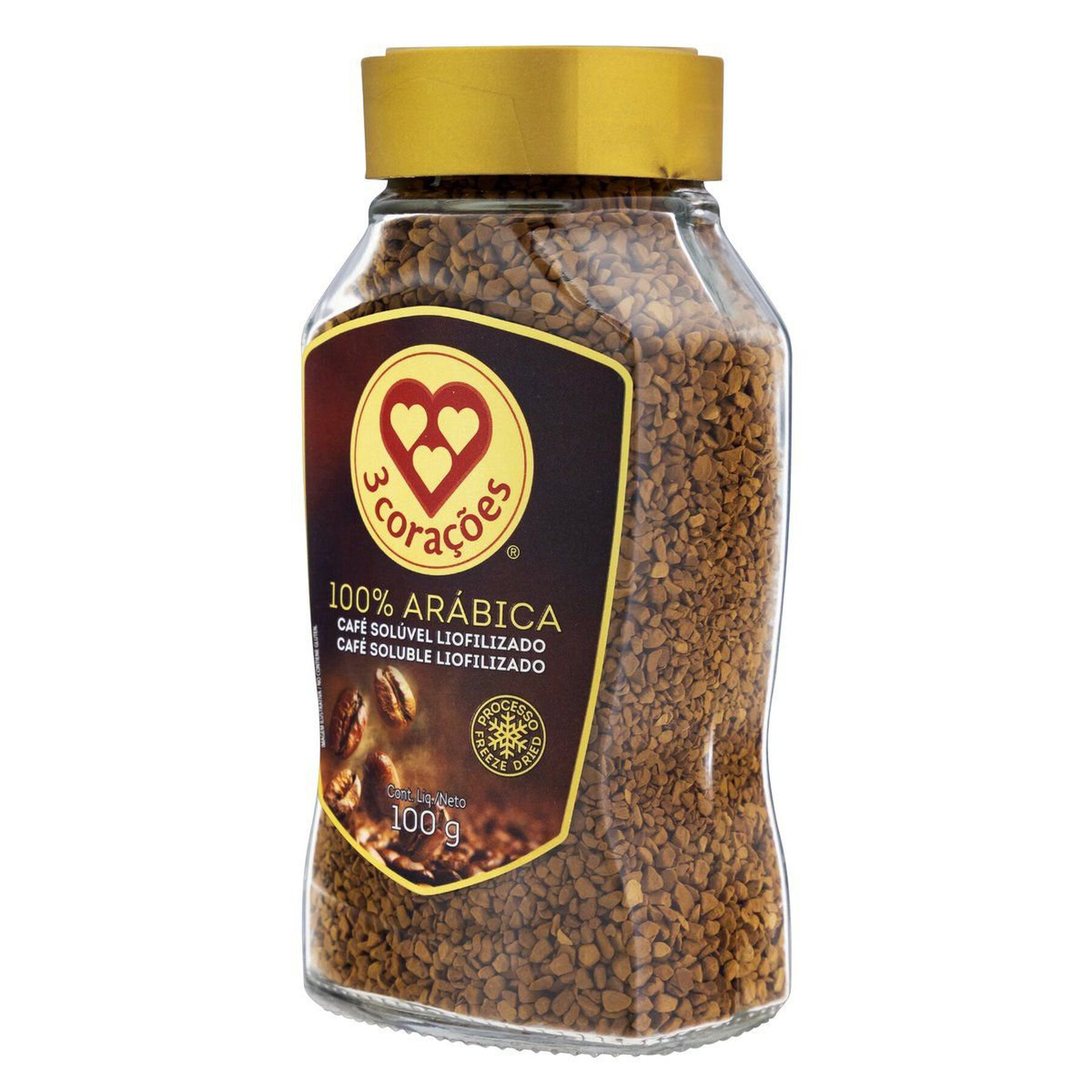 Café Solúvel Liofilizado 3 Corações Vidro 100g