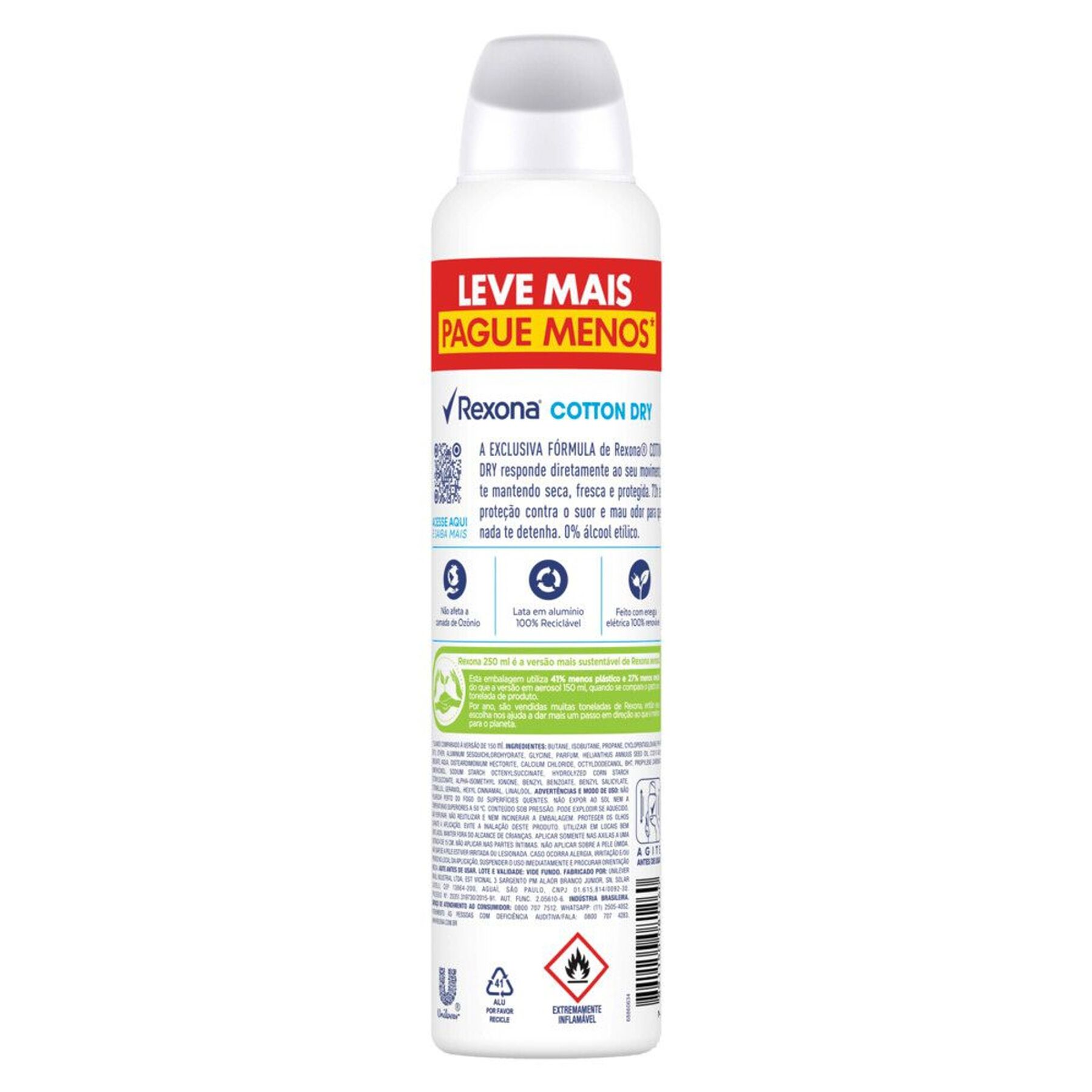 Desodorante Antitranspirante Aerosol Rexona Cotton Dry 250ml