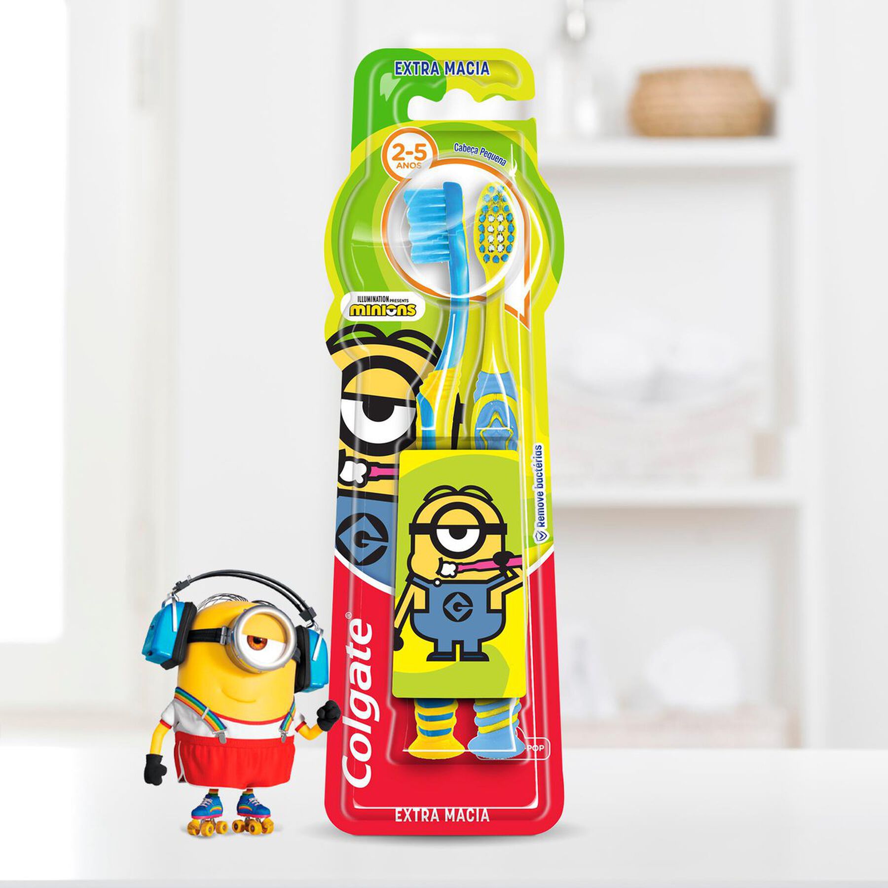 Escova Dental Infantil Extra Macia 2-5 anos Minions Colgate C/2 unidades