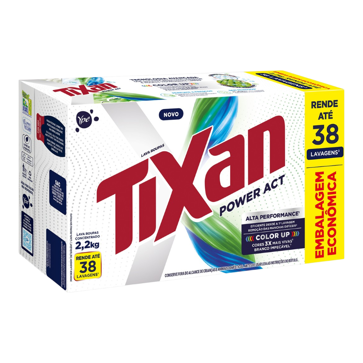 Sab&atilde;o em P&oacute; Lava Roupas Ativo Concentrado Tixan Yp&ecirc; Power Act Caixa 2,2kg&nbsp;