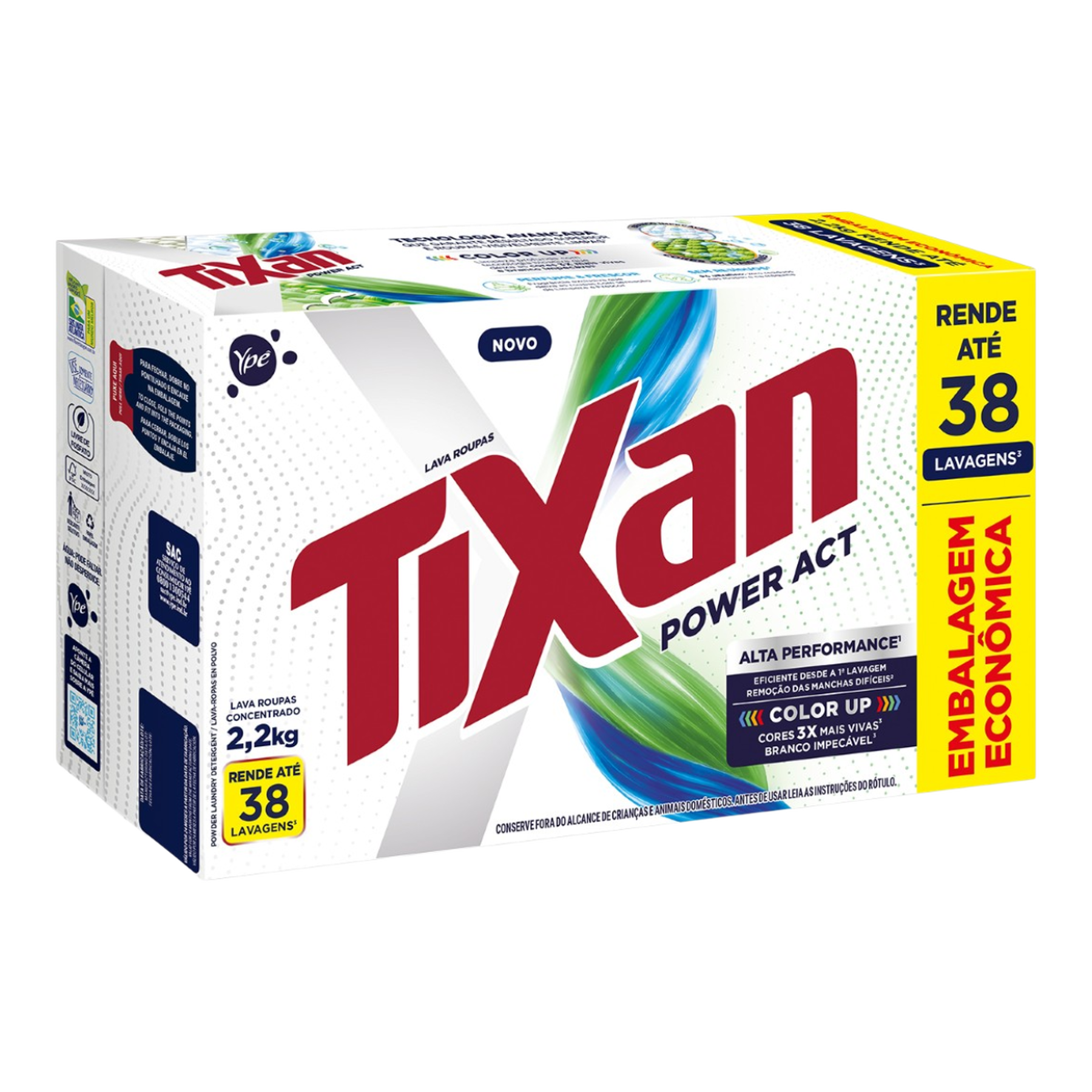 Sab&atilde;o em P&oacute; Lava Roupas Ativo Concentrado Tixan Yp&ecirc; Power Act Caixa 2,2kg&nbsp;