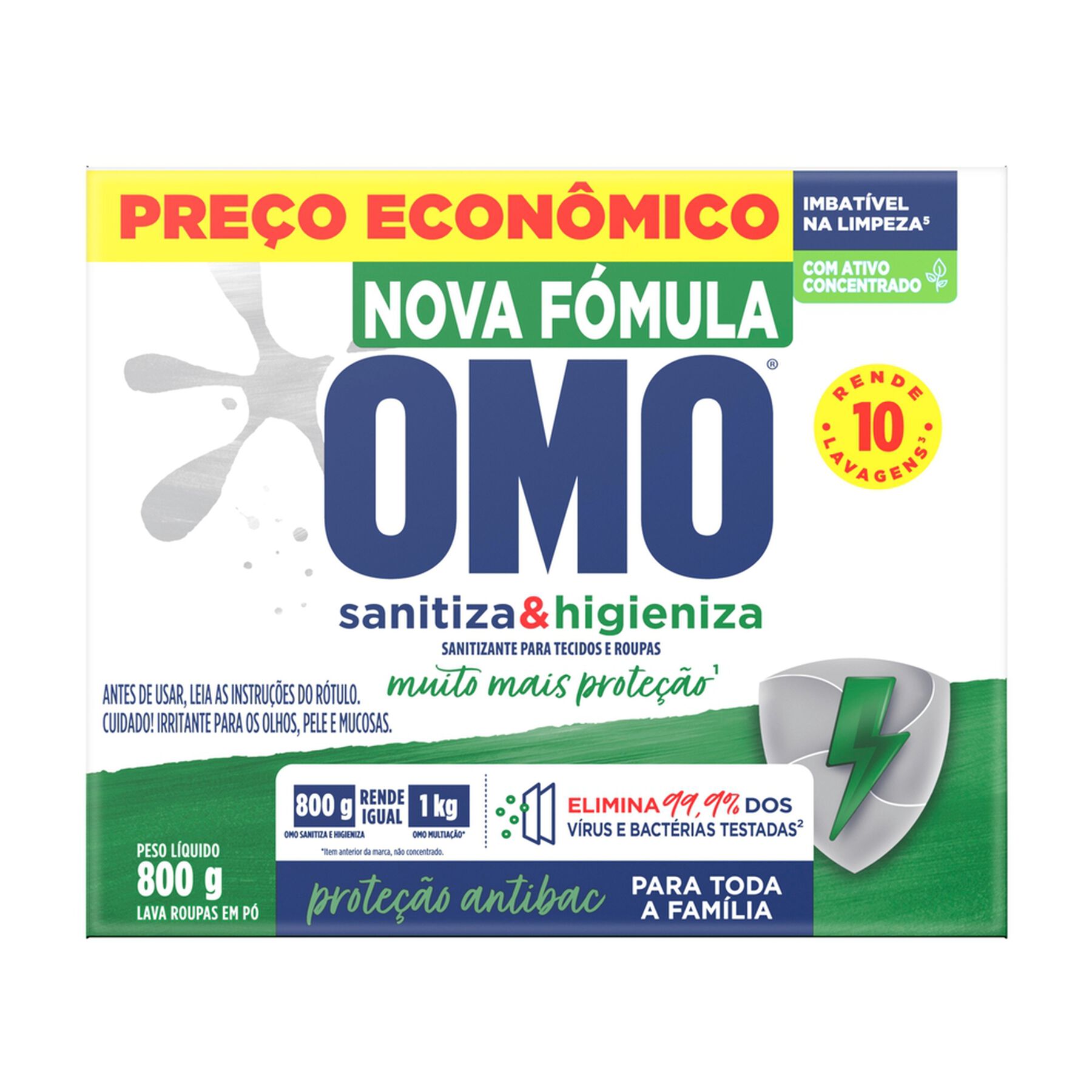 Lava Roupas em P&oacute; Lavagem Perfeita Omo Sanitiza e Higieniza Caixa 800g&nbsp;&nbsp;&nbsp;